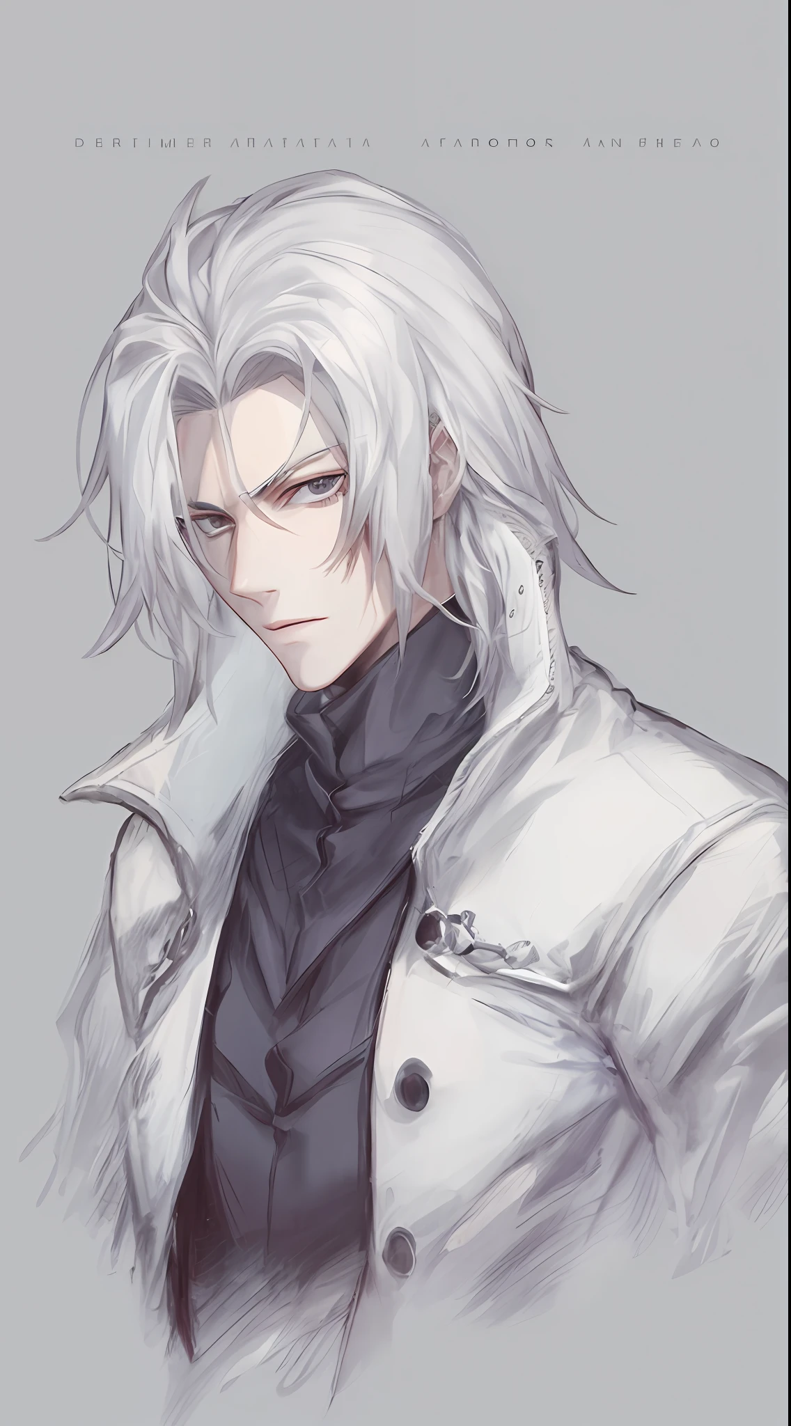 desenho de um homem com um cabelo branco e uma camisa cinza, Retrato de Thancred, personagem de anime masculino, thancred waters, seinen manga portrait, Retrato anime de um homem bonito, personagem estilo anime, sombreamento de anime), estilo anime semi-realista, cara de final fantasy, Sephiroth, sombreamento estilo anime plano, personagem de anime, estilo anime masculino, sombreamento de anime