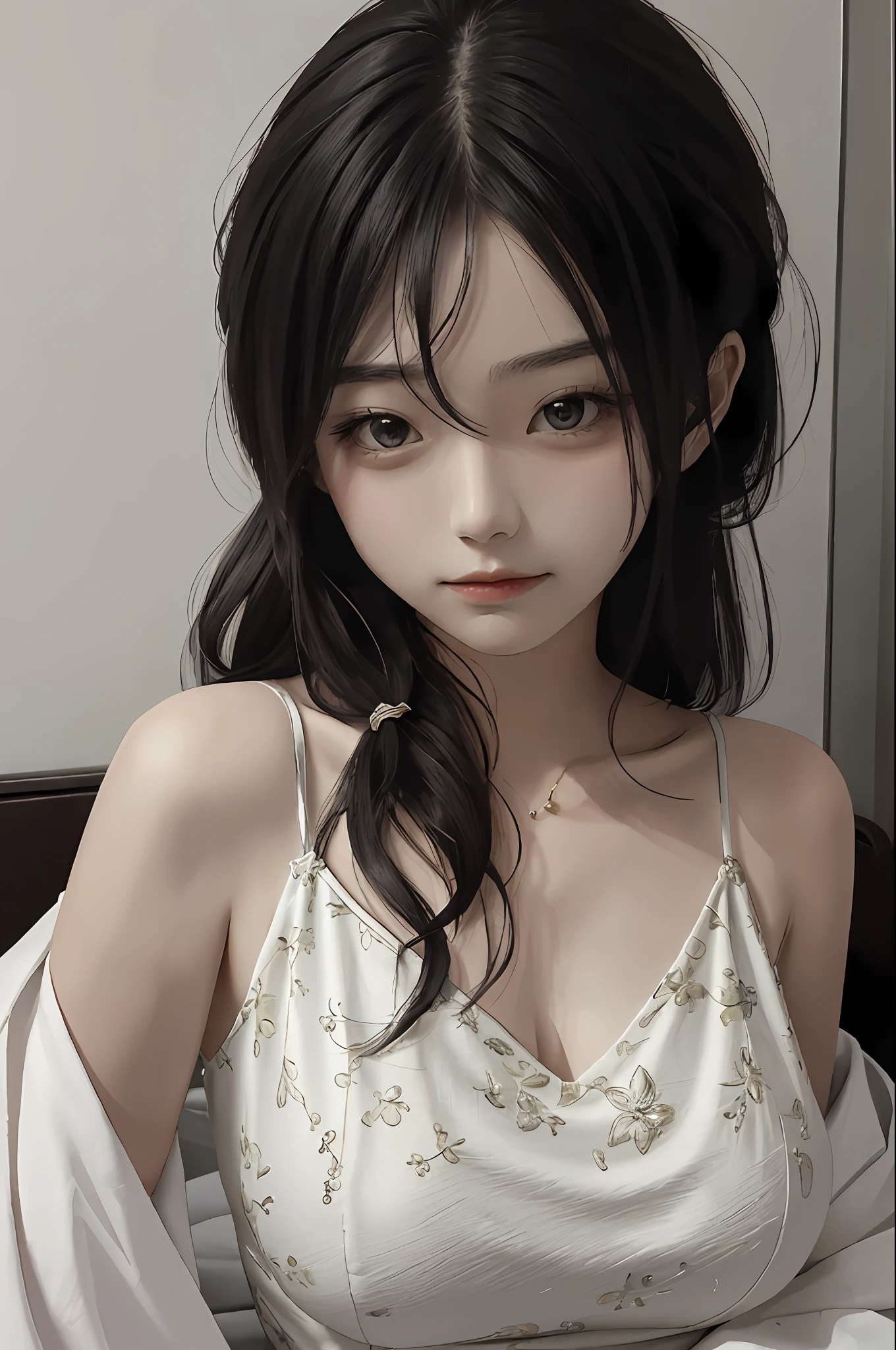 best qualtiy,tmasterpiece,超高分辨率,(realisticlying:1.4),1girll,bshoulders,big breasts enchanting,looking at the camera in,nakeness