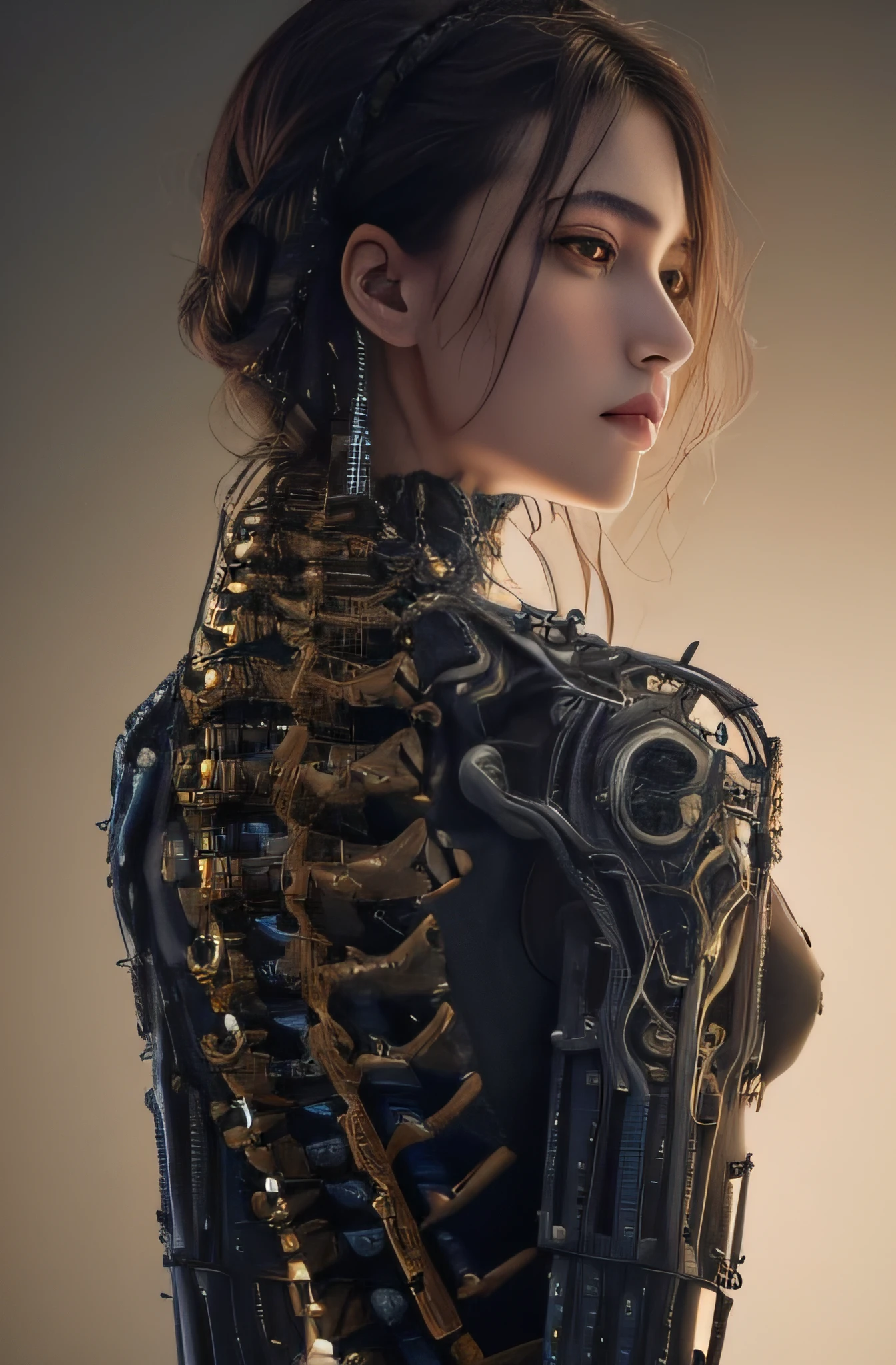 1mechanical girl,((ultra realistic details)), portrait, global illumination, shadows, octane render, 8k, ultra sharp,metal,intricate, ornaments detailed, cold colors, egypician detail, highly intricate details, realistic light, trending on cgsociety, glowing eyes, facing camera, neon details, machanical limbs,blood vessels connected to tubes,mechanical vertebra attaching to back,mechanical cervial attaching to neck,sitting,wires and cables connecting to head