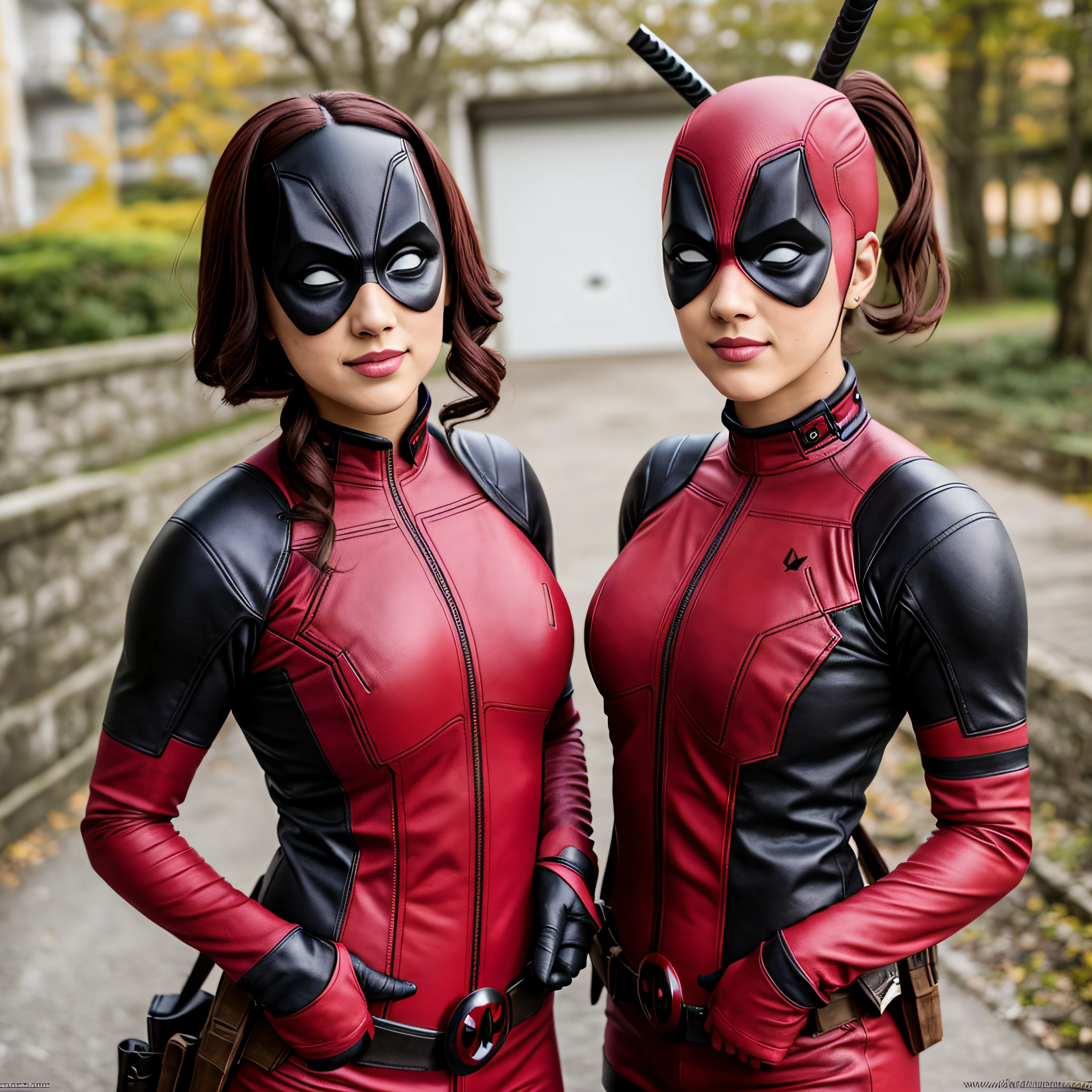 (1 garota de 17 anos ) usando roupa de cosplay do deadpool
