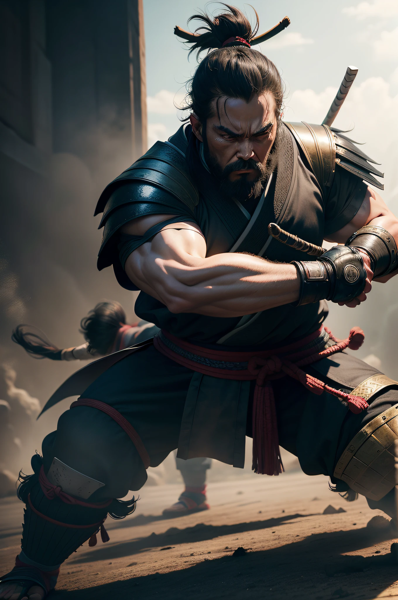2 samurais fighting each other cinematographic , beautiful details, ultra-realistic