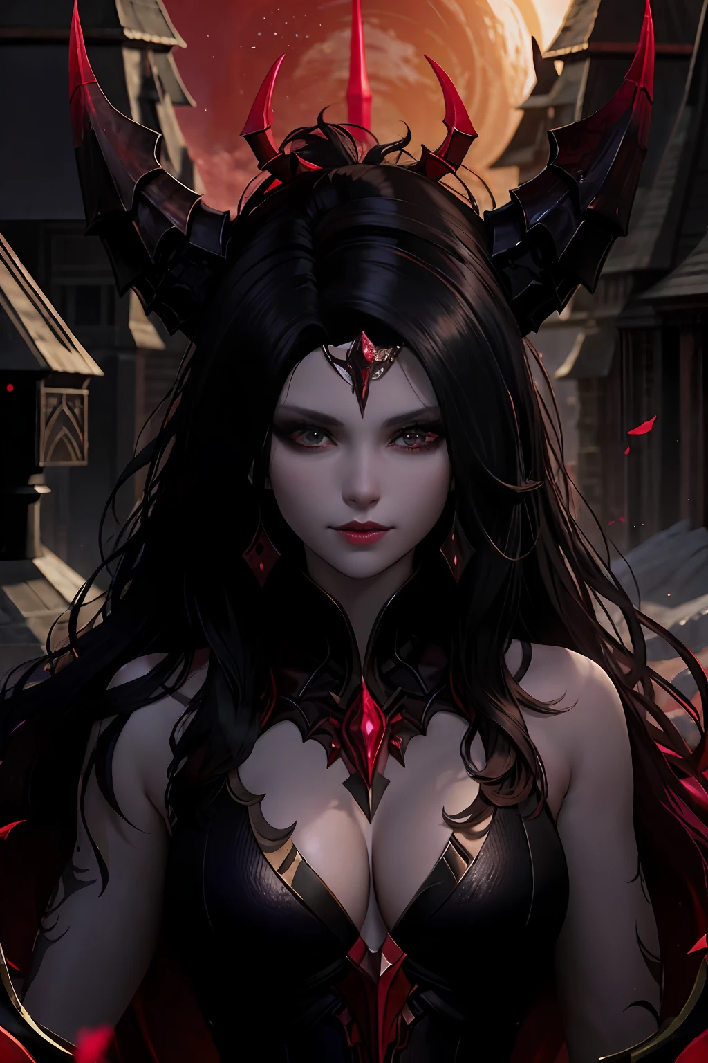 a close up of a woman with a black and red costume, dark fantasy style art, beautiful elegant demon queen, 4k fantasy art, fantasy art behance, epic fantasy digital art style, epic fantasy art style, epic fantasy art style hd, fanart best artstation, alexandra fomina artstation, 8k fantasy art, 2. 5 d cgi anime fantasy artwork
