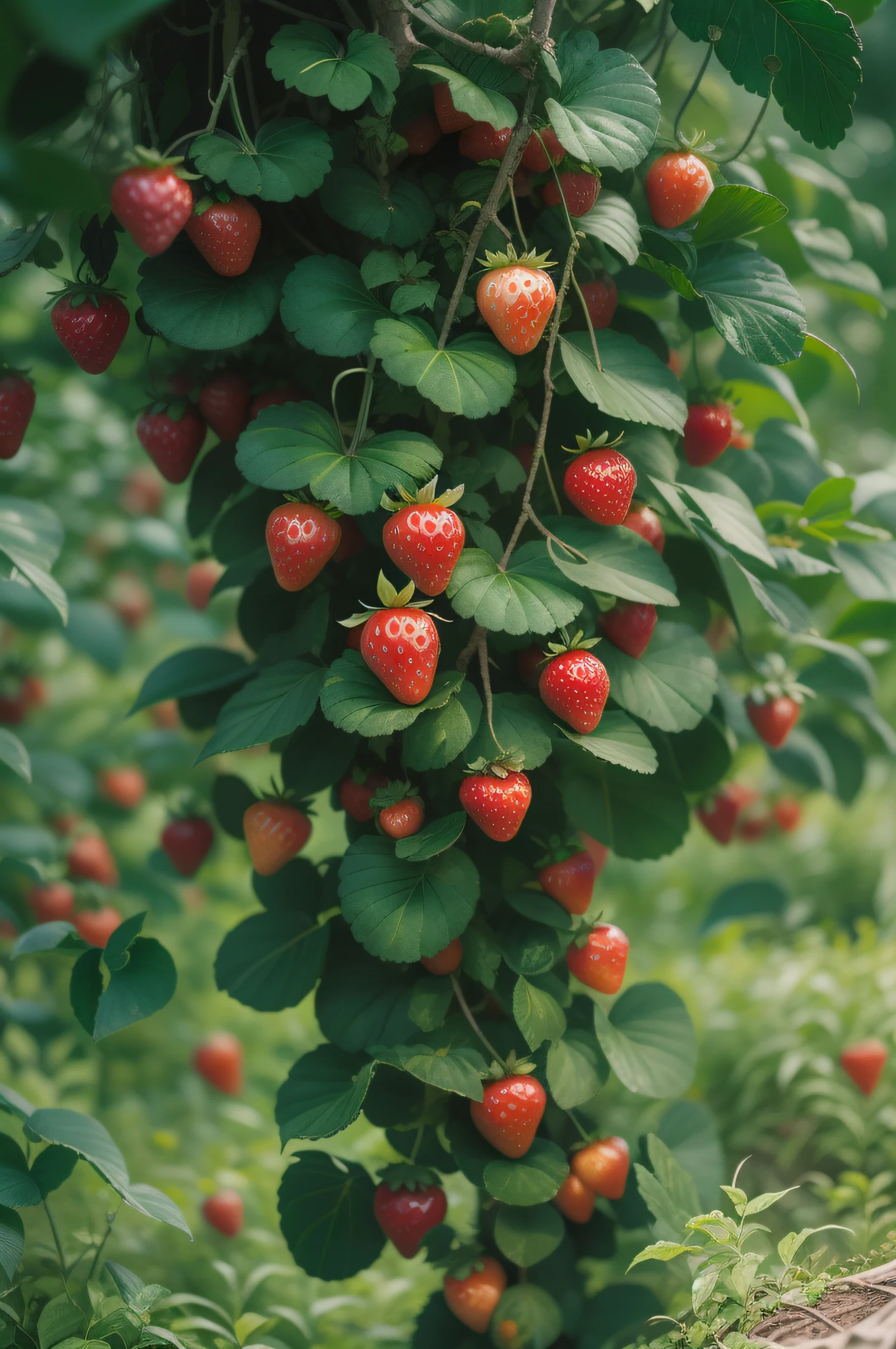 strawberries on tree, fujifilm, fujicolor c200, depth of field
