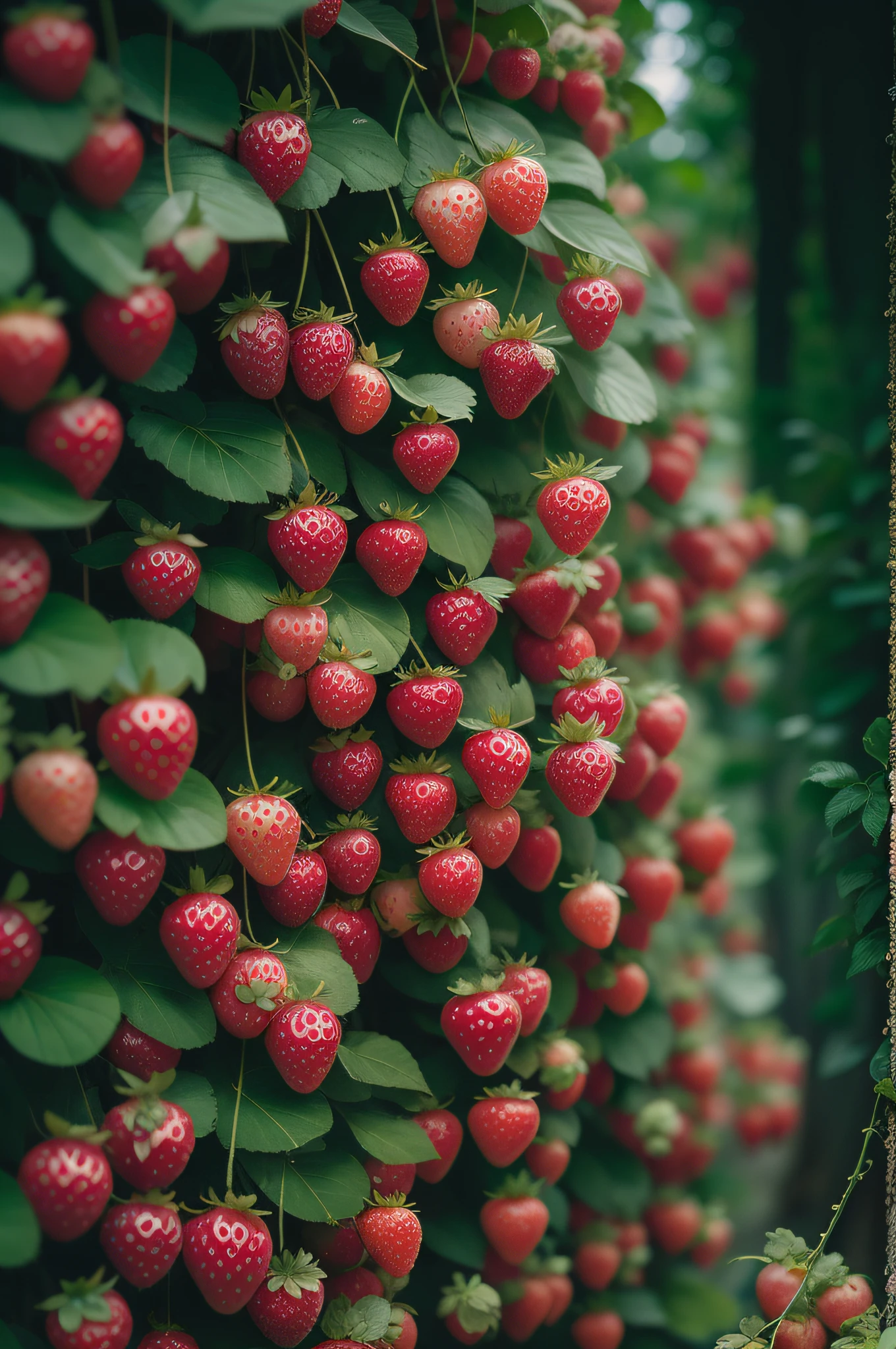 strawberries on tree, fujifilm, fujicolor c200, depth of field