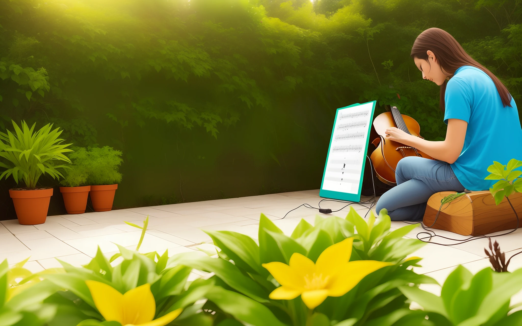 Nota musical clave de sol formada por ramos de plantas