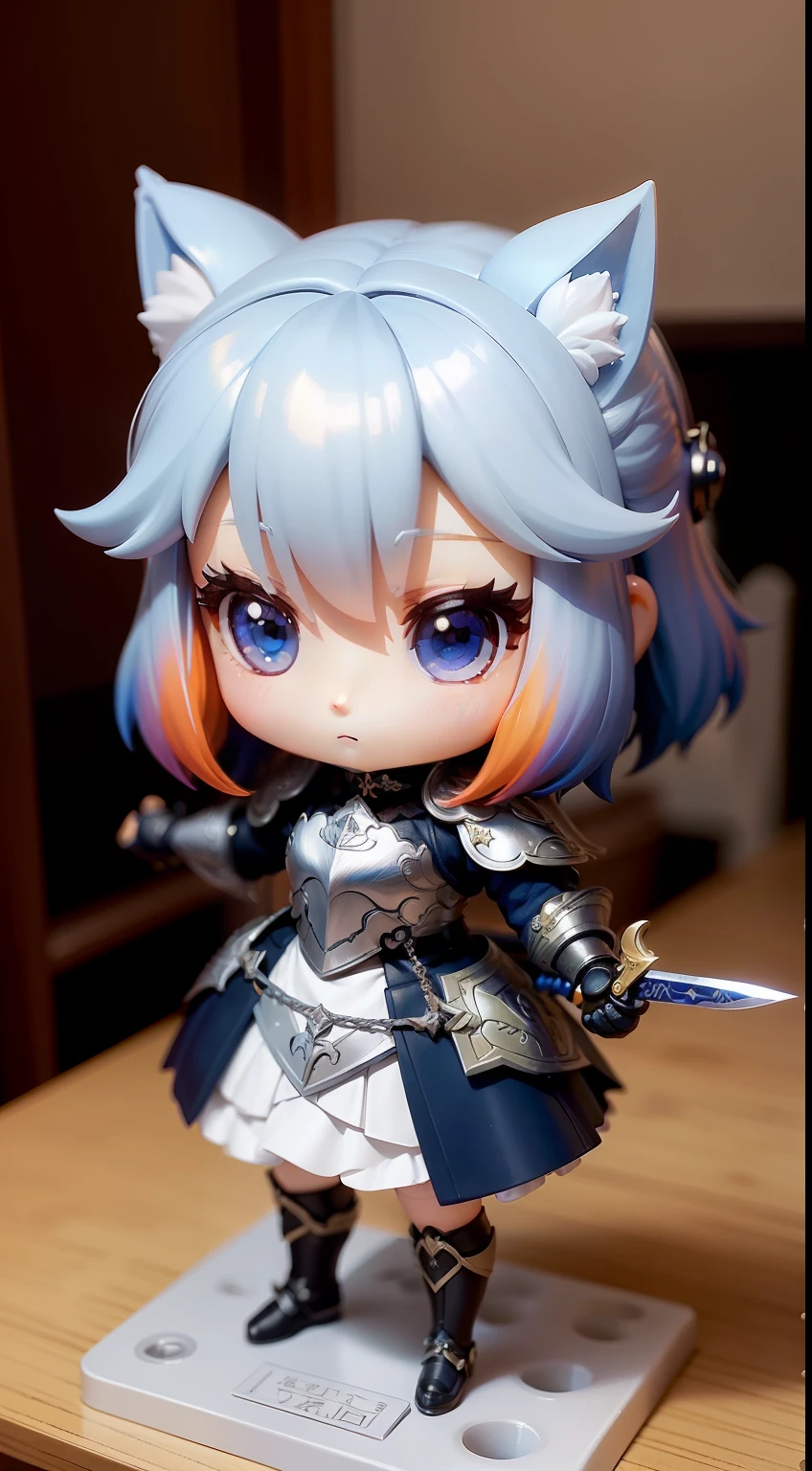 a beauty girl、Soio、super precision、accuracy、nendoroid、Chibi、Multicolored hair color、kawaii、Fantasia、knights、holding swords
