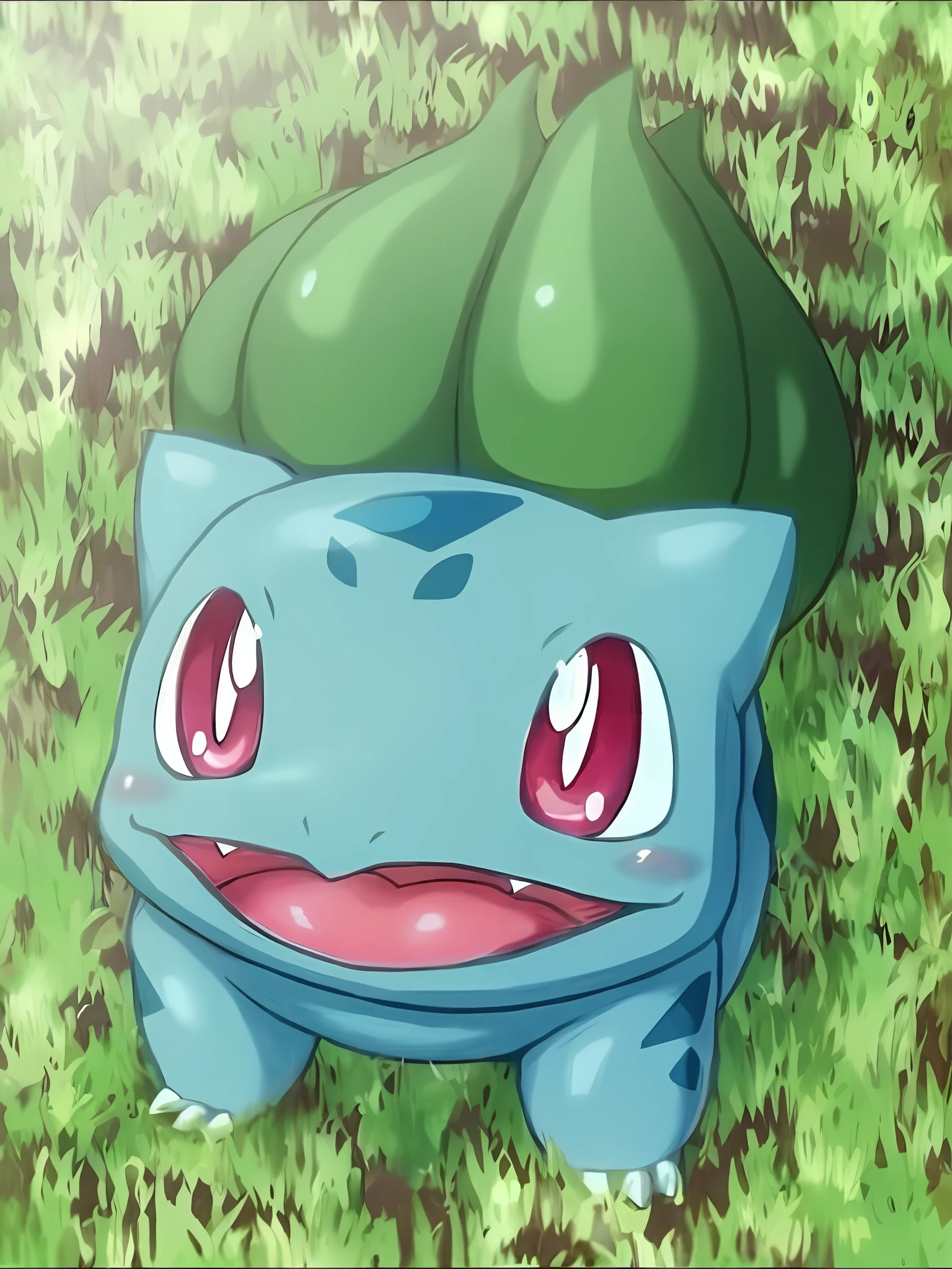 Pokémon is a Pokémon with a green leaf on its head, Bulbasaur, imagem anime gelbooru, Esguicho, illustration pokemon, estilo de pokemon bonito, imagem de anime safebooru, similar to pokemon, its name is greeny, pokemon estranho, new pokemon, estilo de anime pokemon, Nota de Erak, style of pokemon, smug smirk, master part!