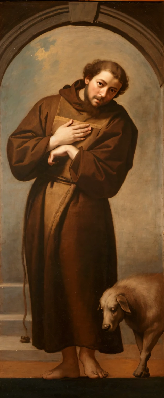 pintura de um homem em um manto marrom, Francisco de Zurbaran, inspired by Bartolome Esteban Murillo, Directed by: Bartolome Esteban Murillo, por Correggio, portrait of saint of the pit, Directed by: Francisco de Zurbarán, Directed by: Antonio de la Gandara, por Giotto, inspirado em Antonio de la Gandara, Por Raphael, 4k