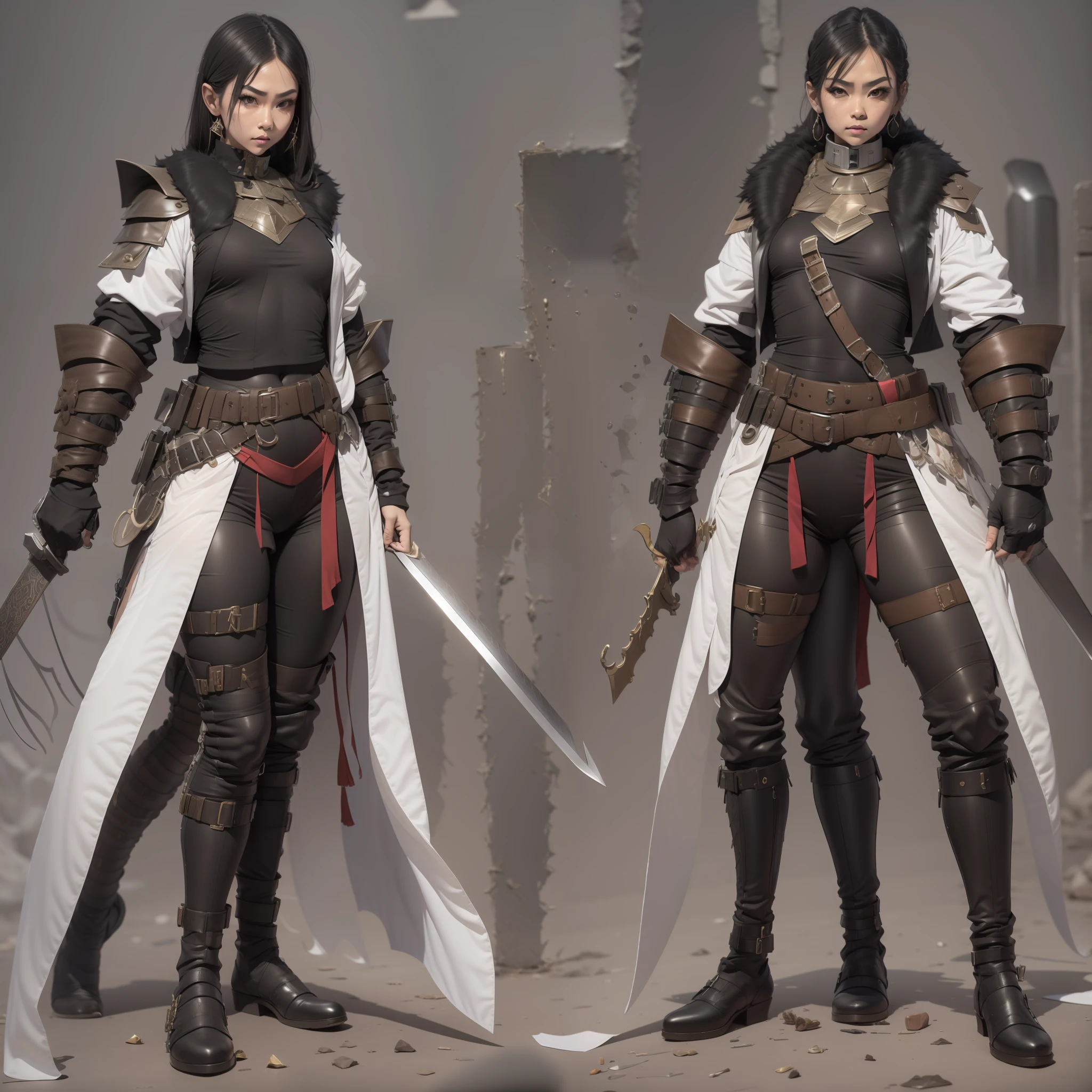 heavy snowy,new products, arma, The sword, halter, Weapons of the future, 32K, Linen cloak, Top quality, Masterpiece:Faust,,1 , short detailed hair, thin fog, Squat, (tmasterpiece,k hd,hyper HD,16k),clutching a sword, buliding, Reflectors, bloods, Eastern Asia, Weapon focus, Skysky, brunette color hair, knifes, shorter pants, fumo, Mist, The clothes ar, bandagens, sword sheath, Leather, 独奏