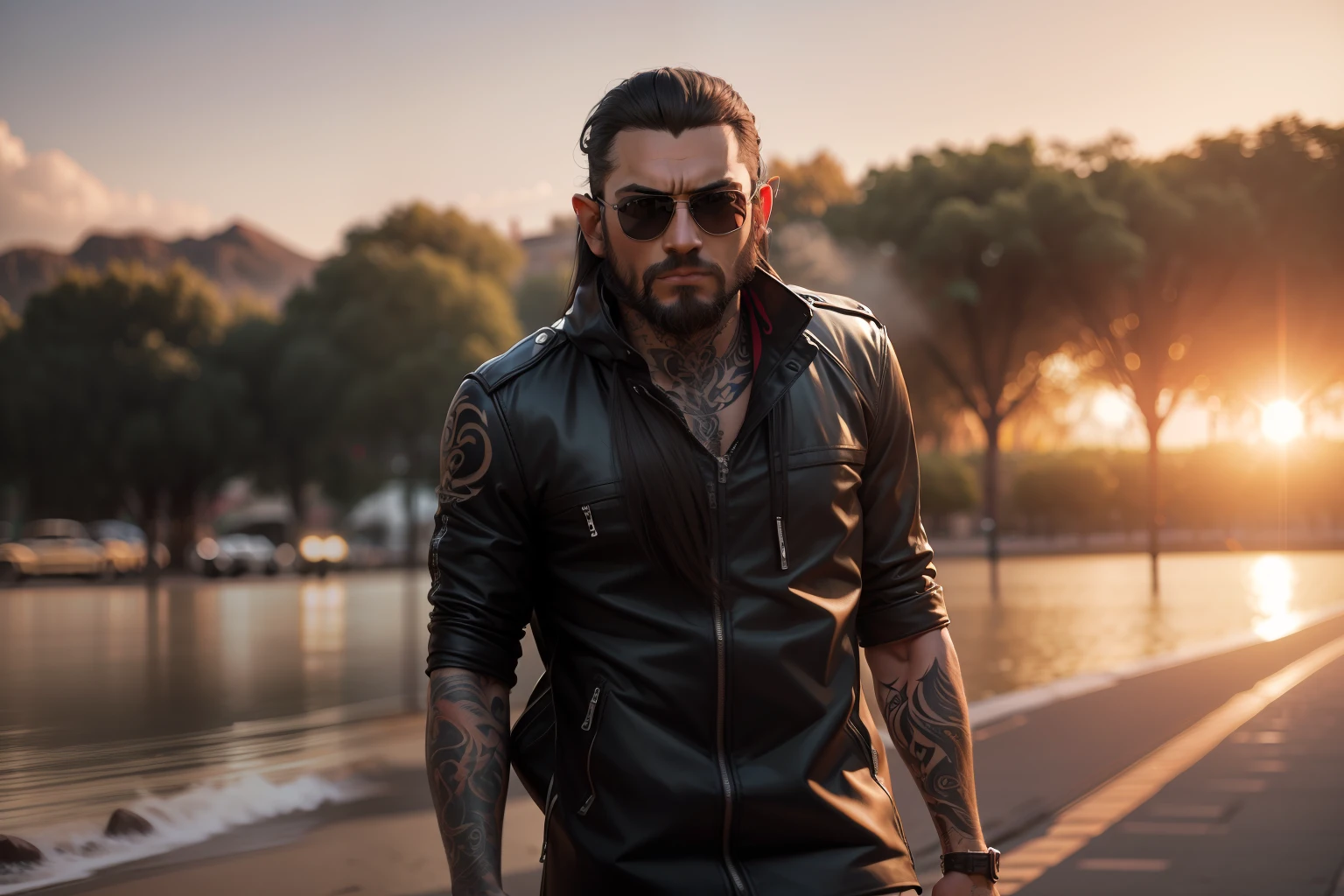 Remove background ultra HD tattoo sunglasses long flaynig hair