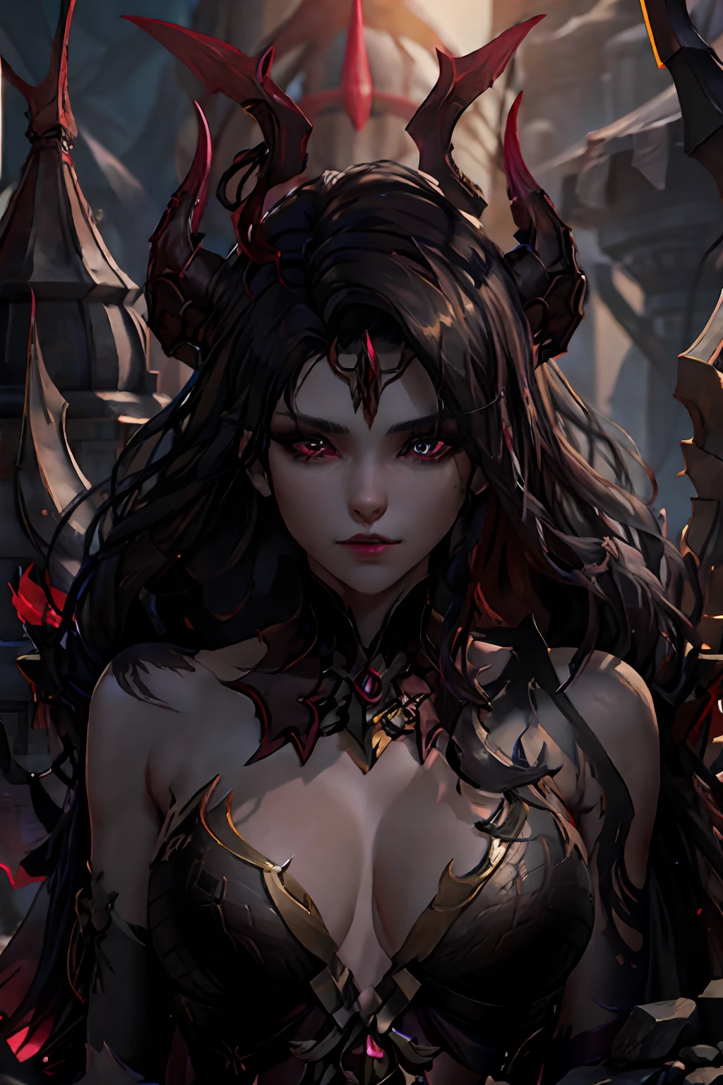 a close up of a woman with a black and red costume, dark fantasy style art, beautiful elegant demon queen, 4k fantasy art, fantasy art behance, epic fantasy digital art style, epic fantasy art style, epic fantasy art style hd, fanart best artstation, alexandra fomina artstation, 8k fantasy art, 2. 5 d cgi anime fantasy artwork sexy fishnet outfit