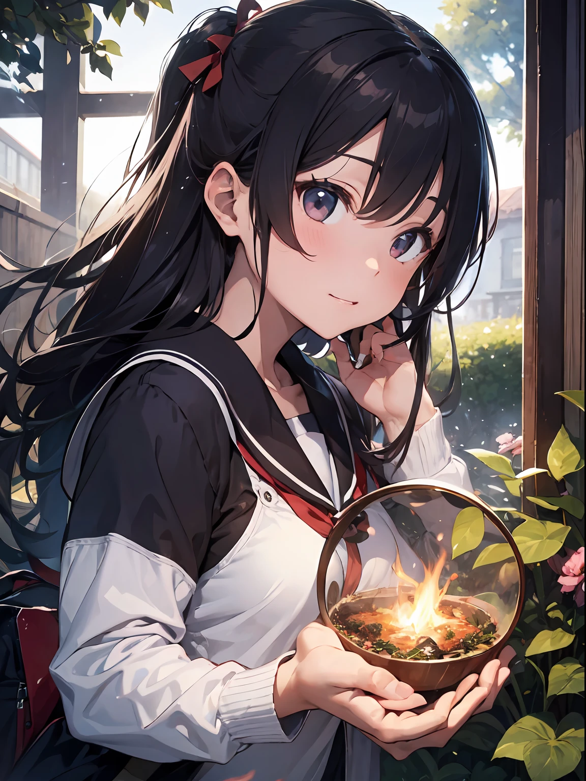 (Master masterpiece、top-quality、supreme、offcial art、Beautifully Aesthetic:1.2)、(Master masterpiece、top-quality、top-quality、offcial art、Beautifully Aesthetic:1.2)、(Master masterpiece、top-quality、top-quality、offcial art、Beautifully Aesthetic:1.2)、(1girl in:1.3)、ighly detailed、(Fractal Art:1.3)、colourfull、highestdetailed、「Girl Wizard from Another World」This painting titled、It depicts a girl manipulating magic in an exclusive castle garden。 A beautiful otherworldly castle spreads out in the background、The garden there is、It creates an atmosphere as if it has opened a door to another world..。 At the center of this scene is、Japan elementary school girls standing in elementary school uniforms。Her face is innocent and、It has an expression that makes you want something strongly。In her hand is a luxurious wand.、From that wand is emitting mighty magical powers。Its energy is very powerful、A beam of light makes a large trajectory in the sky。The eyes are developed, realistic and detailed.。The brilliance of the pupil impresses with the strength of the life force。Beautiful fingertips、Shaped like a pianist, and even the nails are reproduced in detail.々Fascinates。 The charm of this painting is、The powerfulness of the girl and the beauty of the garden、Eta、It skillfully captures the atmosphere of another world.。Eta、The girl's facial expressions and movements are very realistic.、It has the power to draw the viewer into the moment。 Moreover、the light and shadow production is also stunning。The beam of light emitted by the cane is、Illuminate the gardens and castle、pure、Creates a sense of distance from the visible light source to the girl.。Quality produces realistic images、It can convey visual beauty and story appeal at the same time。 This is、Not only visually appealing works、It is a work that further enriches the visual experience by drawing a story.。We think about the theme to the fullest。 The reason is、With its high degree of perfection and、The efforts and passion of artists who were arb