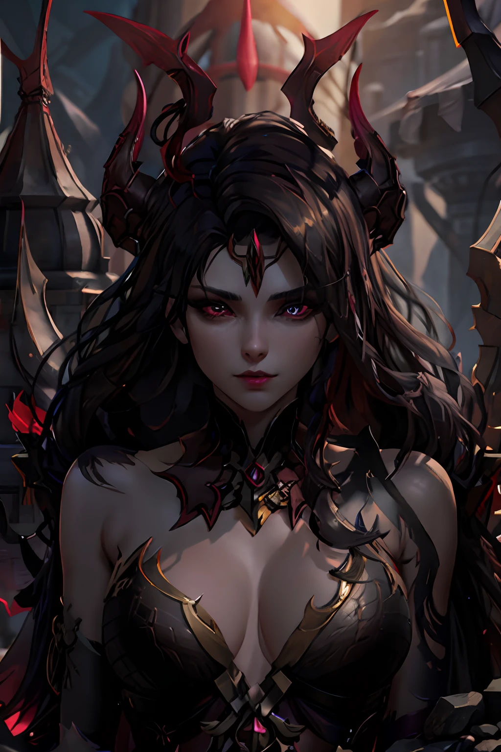 a close up of a woman with a black and red costume, dark fantasy style art, beautiful elegant demon queen, 4k fantasy art, fantasy art behance, epic fantasy digital art style, epic fantasy art style, epic fantasy art style hd, fanart best artstation, alexandra fomina artstation, 8k fantasy art, 2. 5 d cgi anime fantasy artwork sexy fishnet outfit