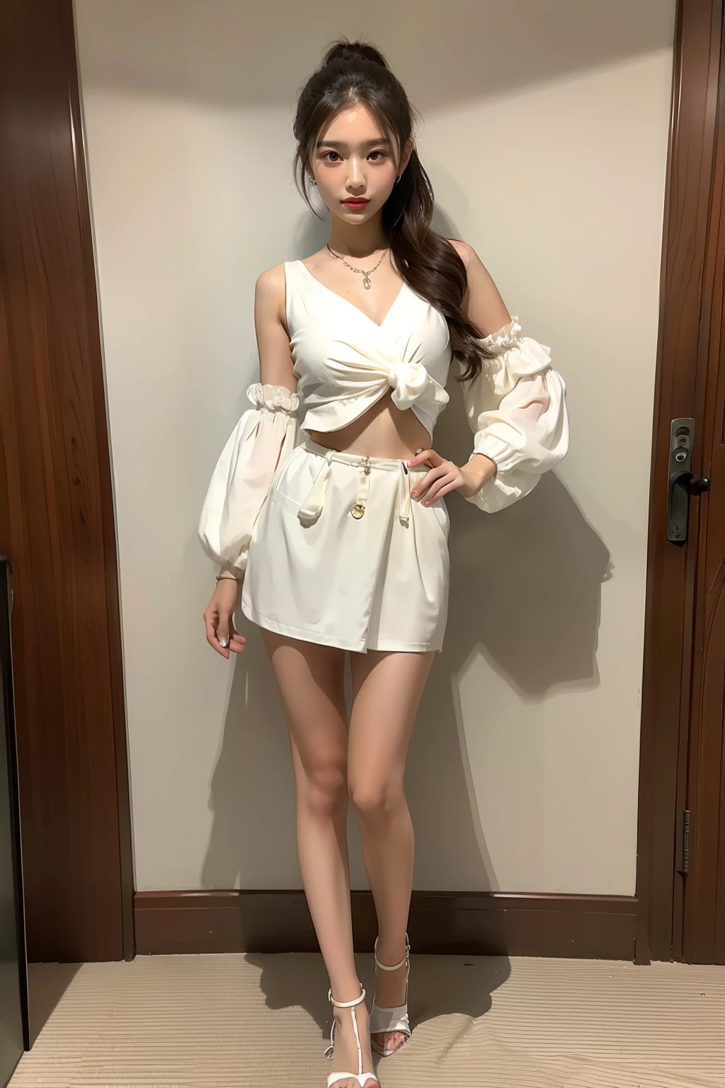 best qualtiy, jewelry，Full body like，Summer clothes，Fashion show，Refined face，pretty  face，17 years old Asian female，slimfigure，Larger bust