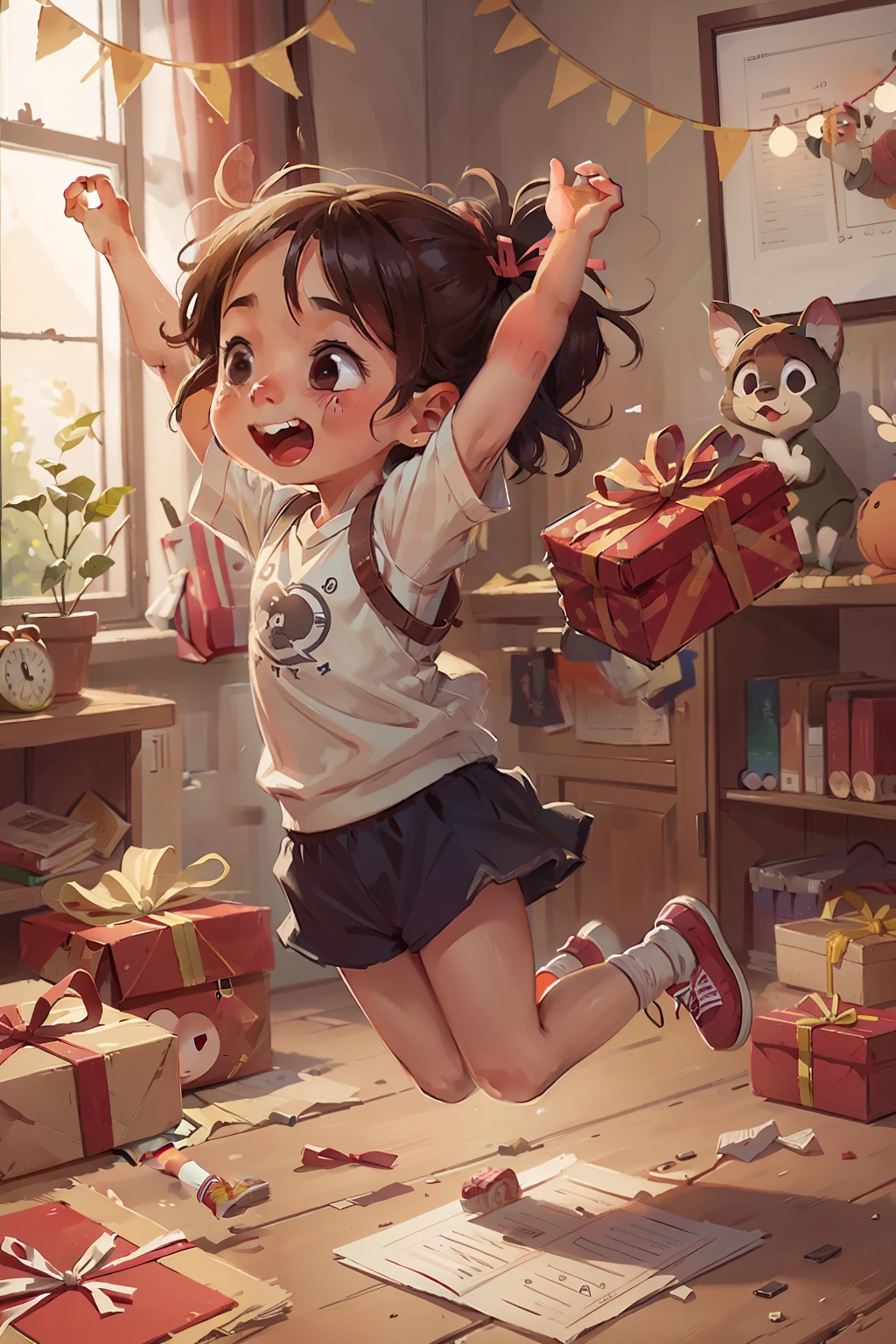 Child jumping for joy receiving a gift