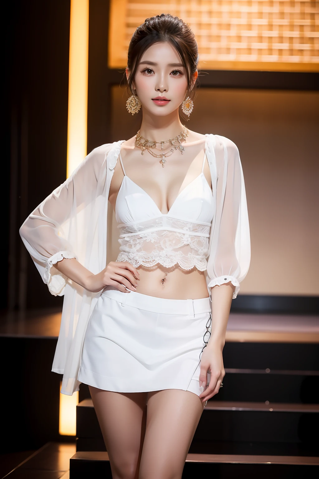 best qualtiy, jewelry,Full body like,Summer clothes,Fashion show,Refined face,pretty face,1 Asian female,slimfigure,Smaller bust
