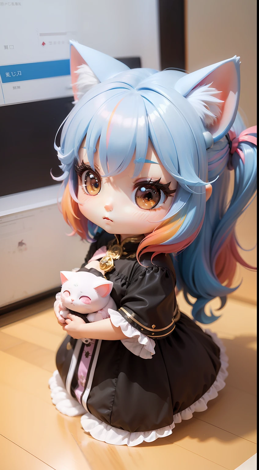 a beauty girl、Soio、super precision、accuracy、nendoroid、Chibi、Multicolored hair color、kawaii、Fantasia、Cat-eared lady