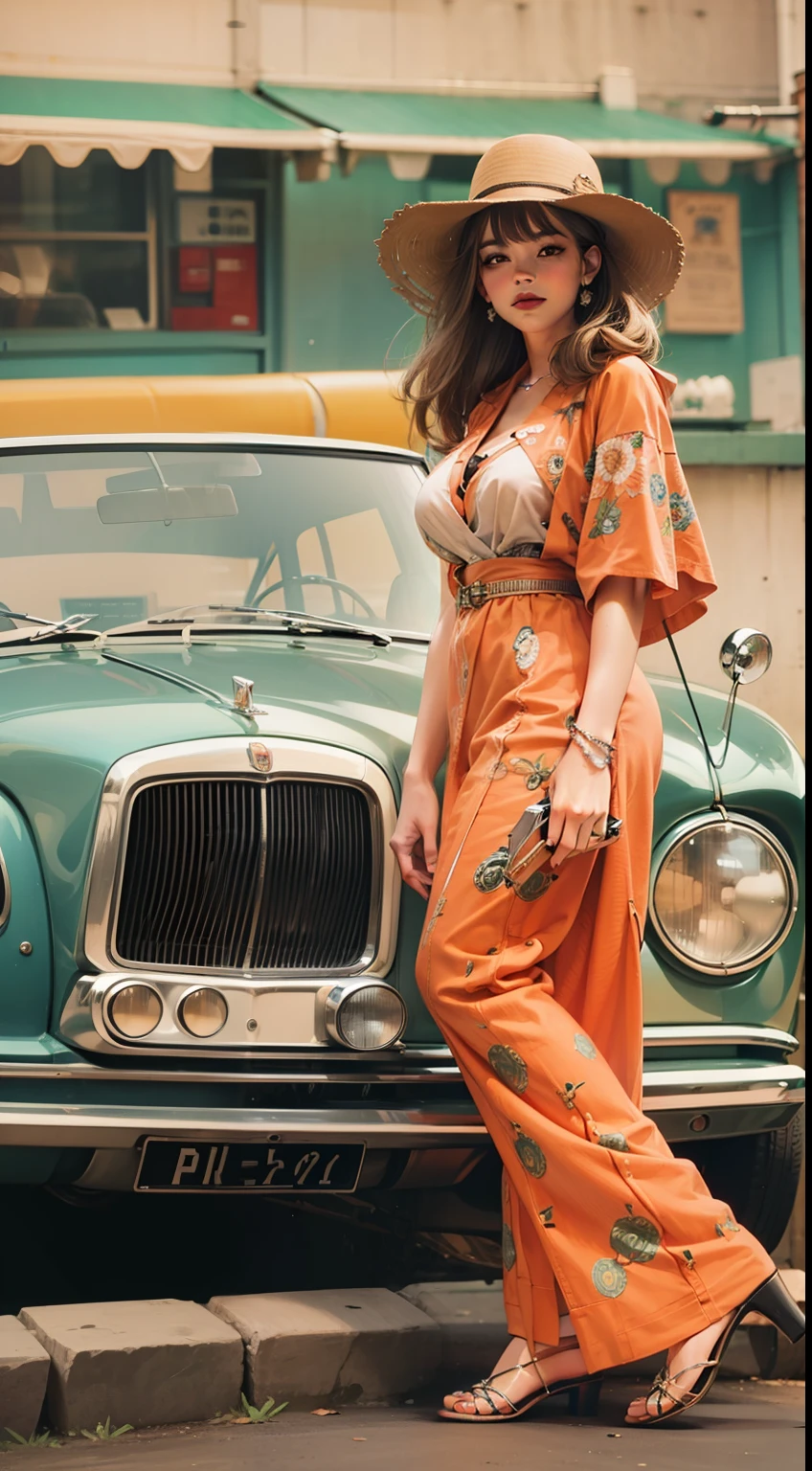 Beautiful woman in insanely Retro 70s Outfit