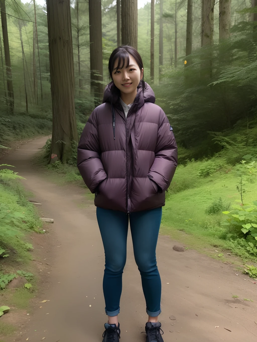 A Korean woman do camping alone in the wood.