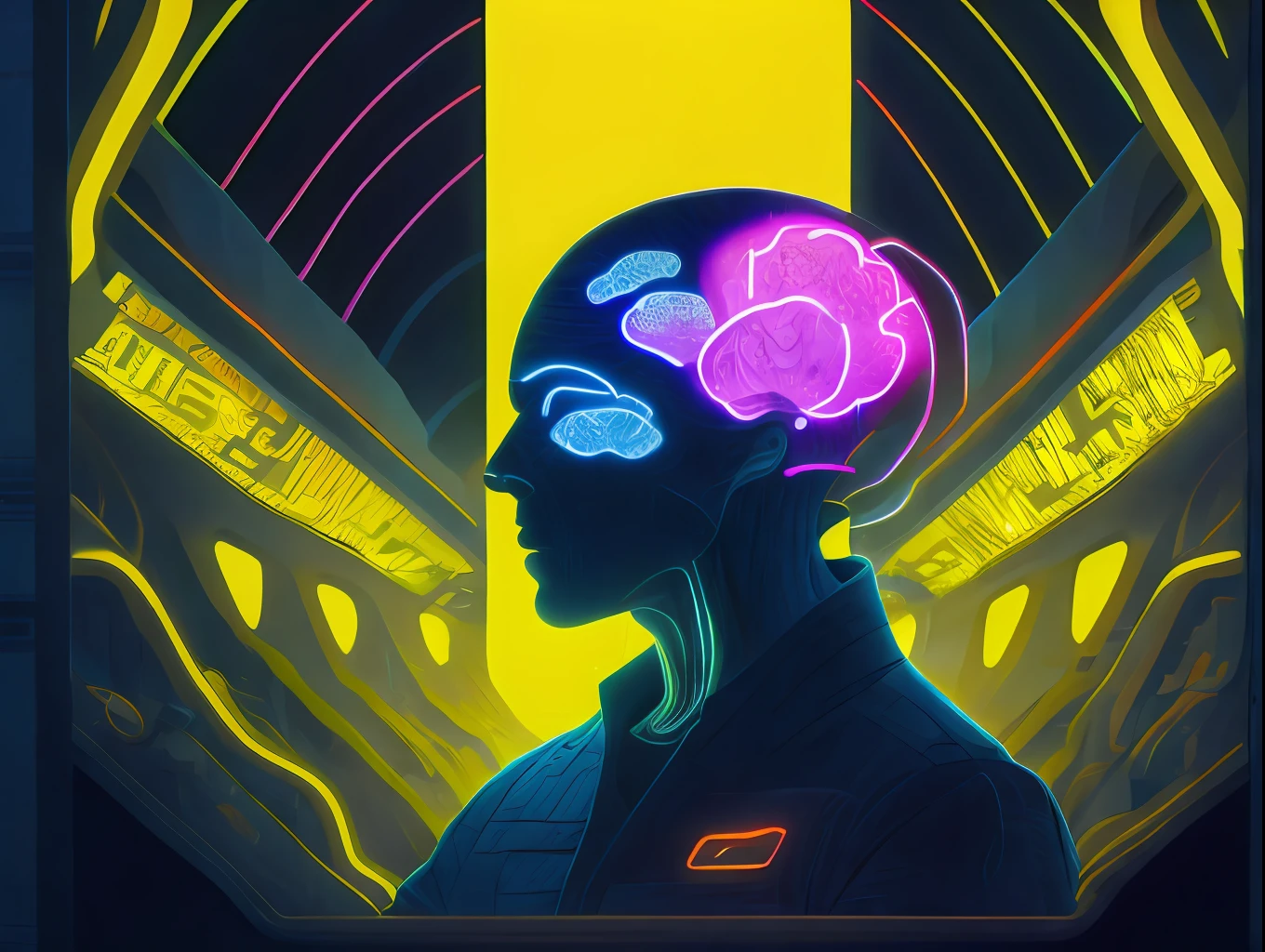 A brain illustration, cores neon por Kilian Eng