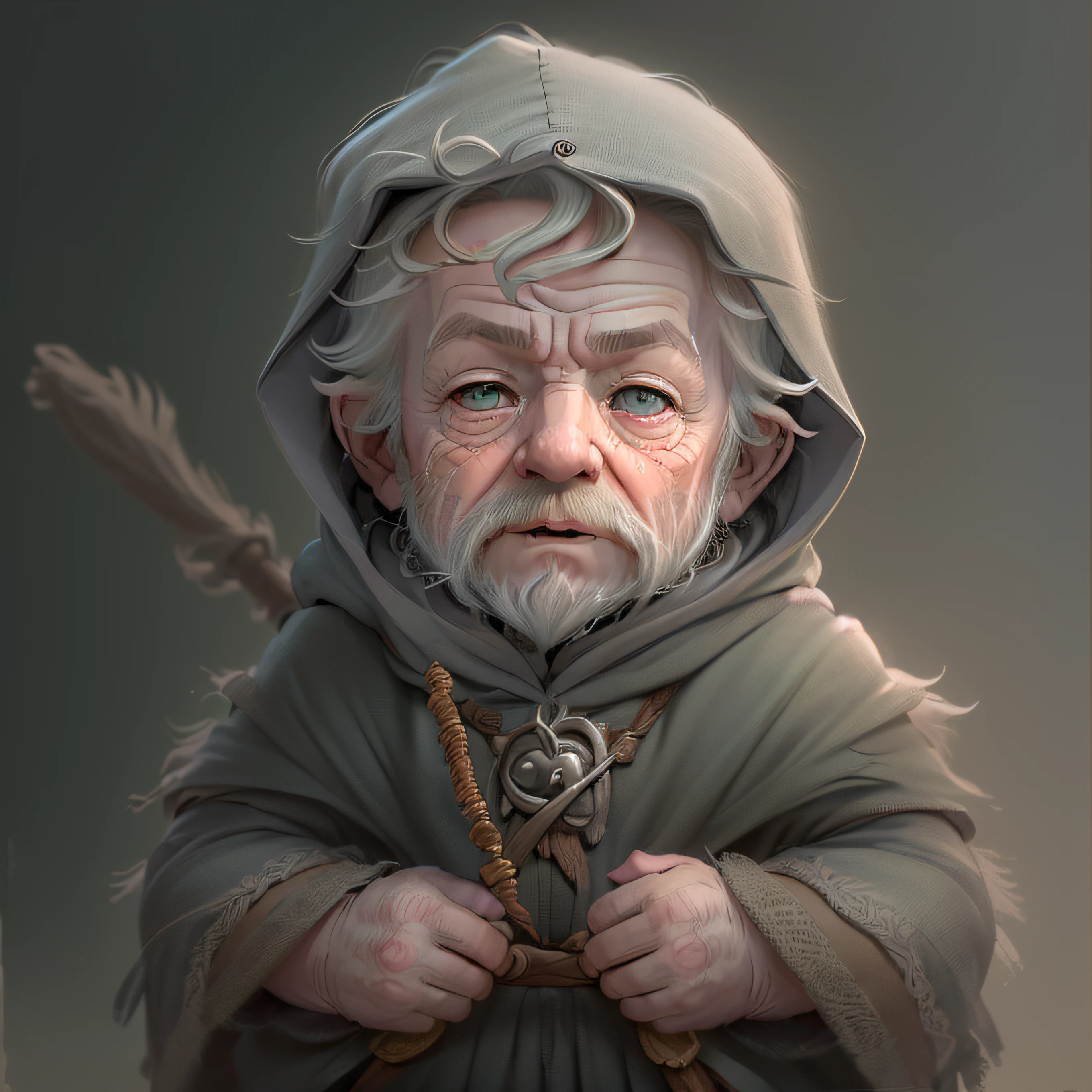 (cbzbb:1.25), portrait of (((cutest Baby Ian McKellen's Toddler Gandolf the gray wizard))), (((Gray hair))) (((Gray beard))) (((hood up))) (((cute baby illustration))), (((in the Shire))), artstation, CGI_Animation,