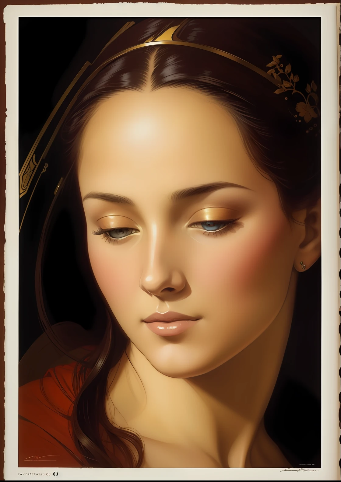The Virgin Mary. MUJER CAUCASICA. 19 years old, DULCE Y LA INOCENTE MIRADA ANGELICAL, Alta calidad, obra maestra, rasgos faciales exquisitos, cabello exquisito, ojos exquisitos, cabello de color exquisito, calidad de imagen 4K, hermosa luz y sombra, efecto Tyndall, halo, cabello desordenado, estado joven, escena hermosa, ropa exquisita, cadenas, plumas, belleza antigua con ojos grandes muy detallados, pintura digital, artstation, arte conceptual, foco nítido, illustration, arte de greg rutkowski y alphonse mucha y victo ngai