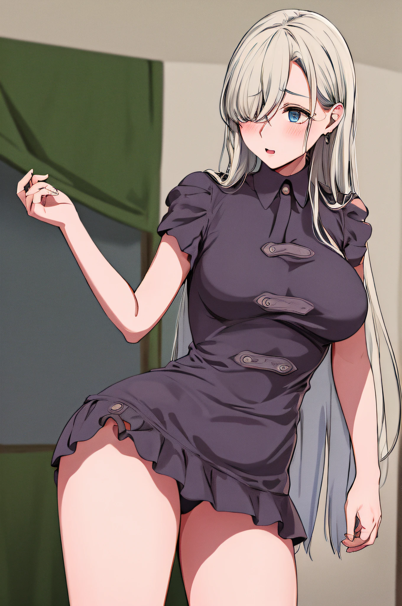 obra-prima, melhor qualidade, highres, hmeliza, 1girl, joias, single thighhigh, cabelo sobre um olho, midriff, saia preta, asymmetrical legwear, camisa rosa, coxas pretas, cinto, minissaia, standingn, tiro cowboy, sexy, sexy position, sexy clothes