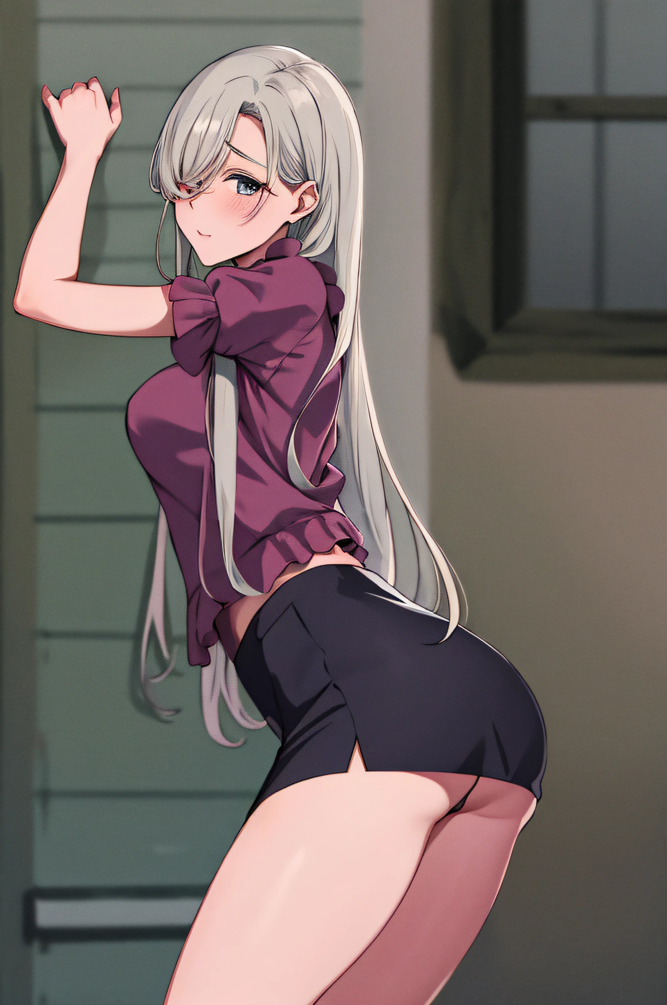 obra-prima, melhor qualidade, highres, hmeliza, 1girl, joias, single thighhigh, cabelo sobre um olho, midriff, saia preta, asymmetrical legwear, camisa rosa, coxas pretas, cinto, minissaia, standingn, tiro cowboy, sexy, sexy position, sexy clothes