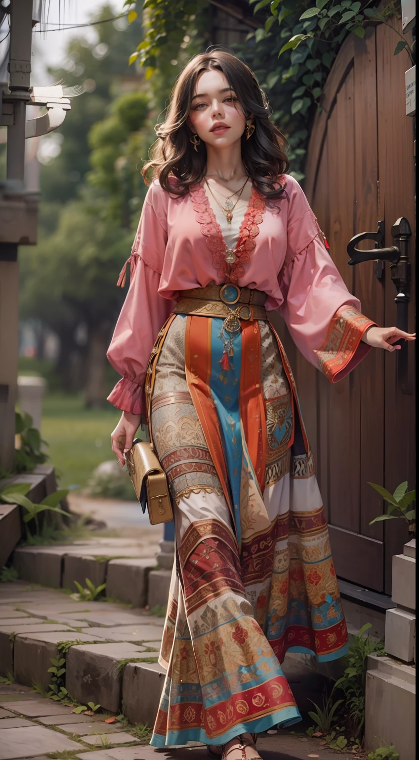 Beautiful woman in insanely Romantic Bohemian Outfit