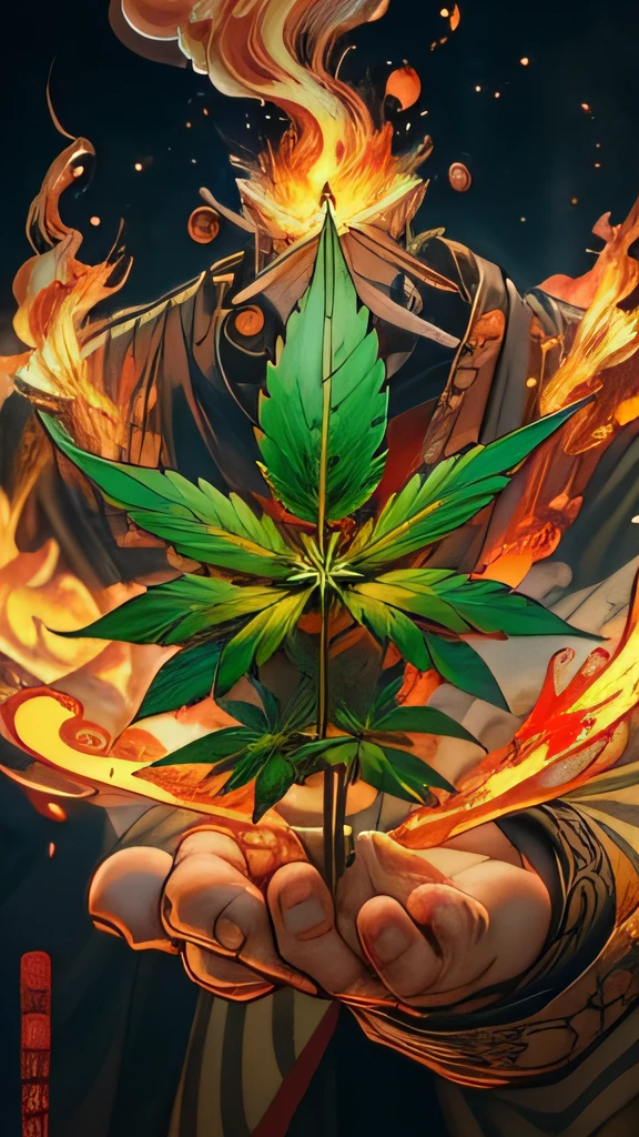 (lutador japones baseado no personagem Ace do anime one piece), tatuagens, burning a cannabis flower with your hand on fire