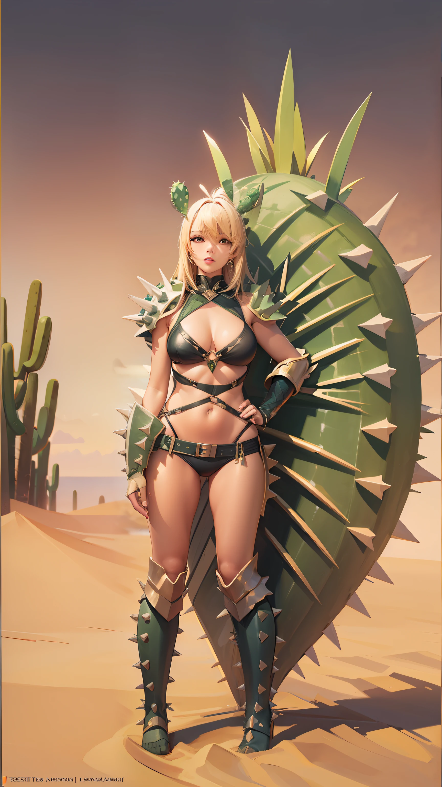 Hot Sexy Girl wear Cactus Spiky Bikini Armor with Sand Aura, Full Body