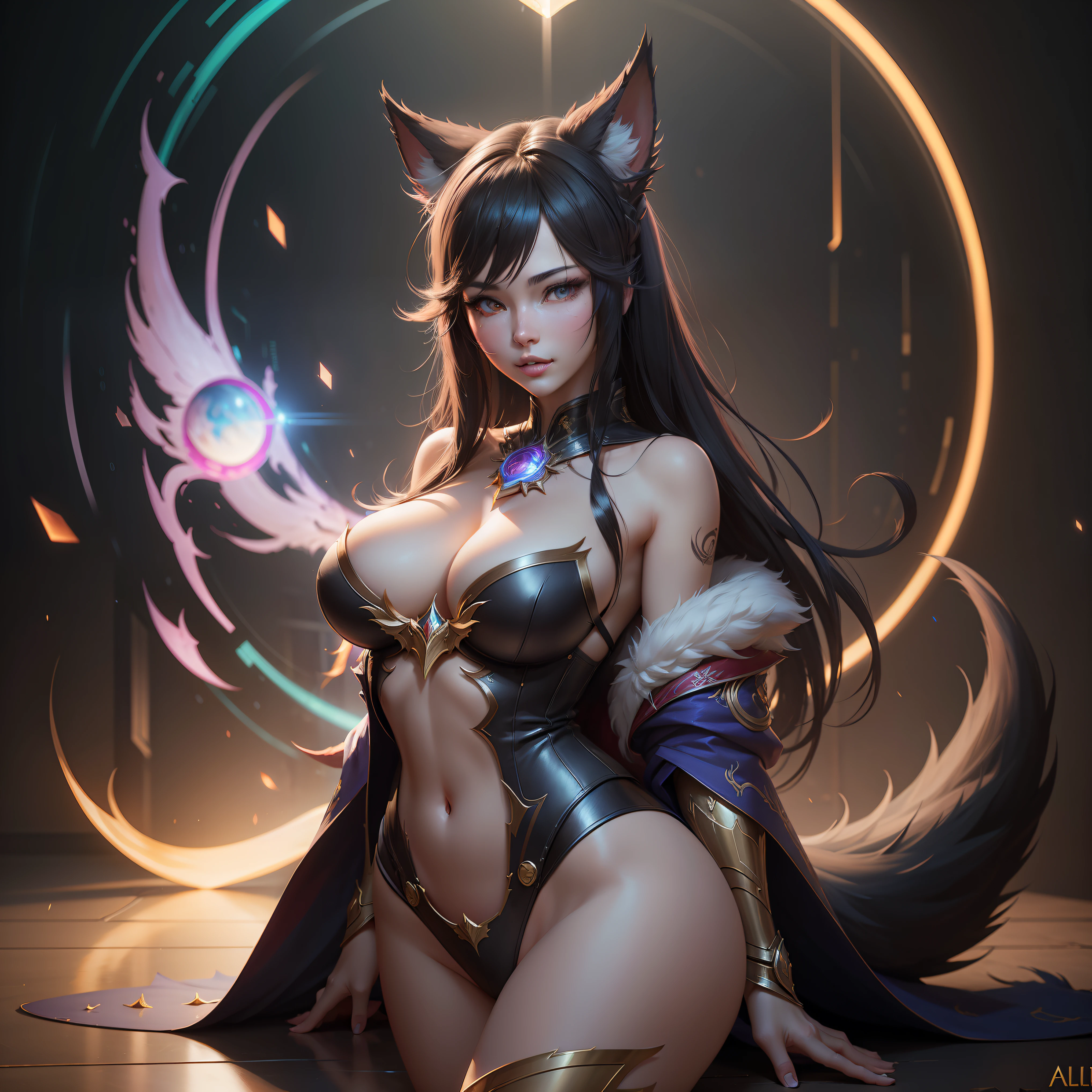 ahri, from league of legends, au naturel, hyper detailed, digital art, trending in artstation, cinematic lighting, studio quality, smooth render, unreal engine 5 rendered, octane rendered, art style by klimt and nixeu and ian sprigger and wlop and krenz cushart