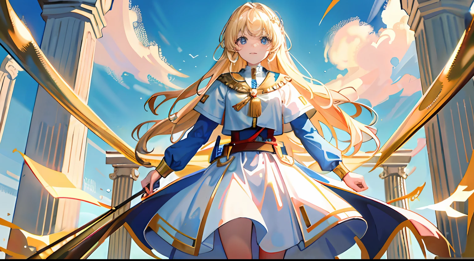 1girll, Flag of Poland,cabellos largos dorados,holy paladin,Knighthood,gold light,Gold accents,Domineering,Steadfast,divino