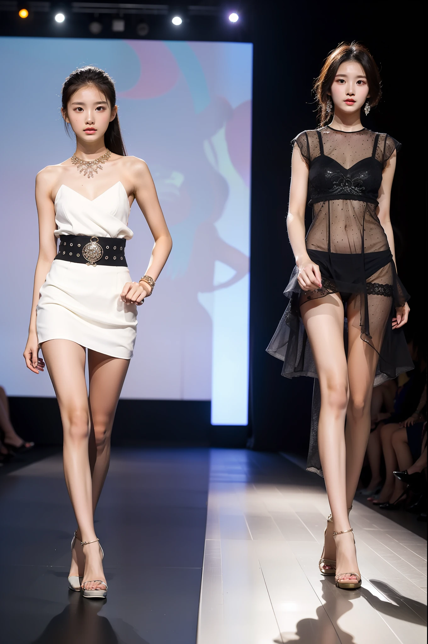 best qualtiy, jewelry,Full body like,Summer clothes,Fashion show,Refined face,pretty face,A 12-year-old Asian woman,slimfigure,Smaller bust