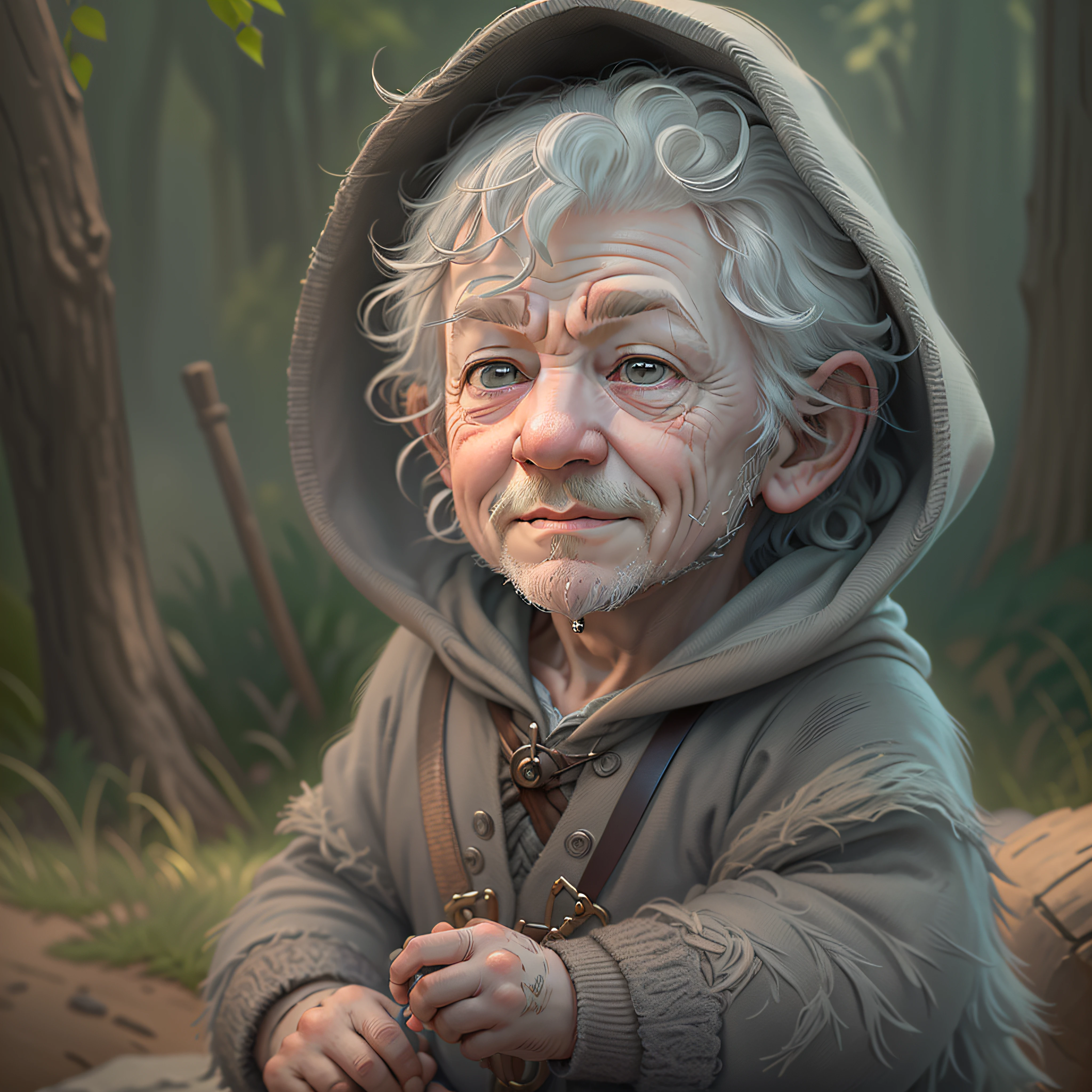 (cbzbb:1.25), portrait of (((cutest Baby Ian McKellen's Toddler Gandolf the gray wizard))), (((Gray hair))) (((Gray beard))) (((hood up))) (((cute baby illustration))), (((in the Shire))), artstation, CGI_Animation,