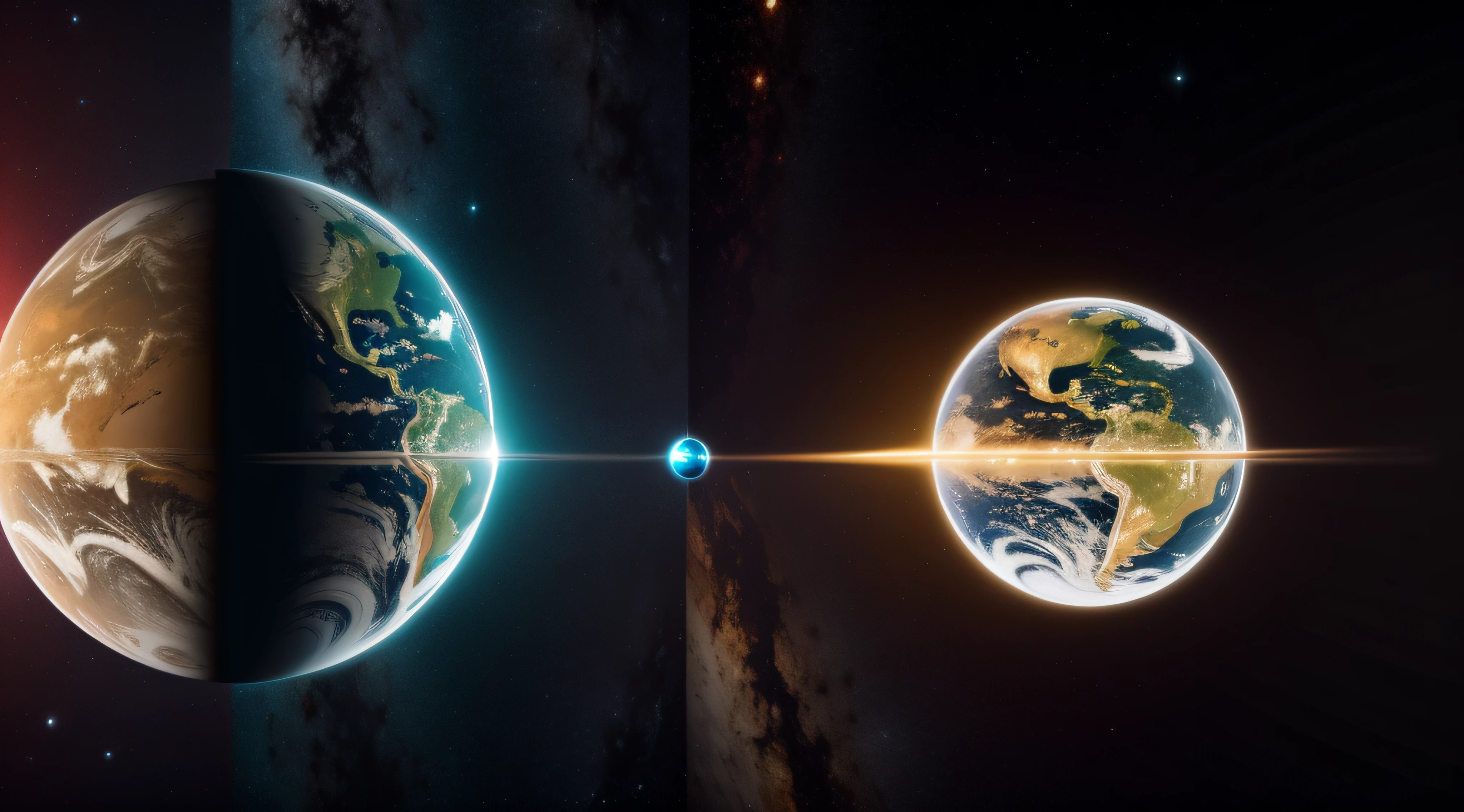diversos planetas identicos em sequencia, em corrente, detalhado, 4k, realista, planets to the left of the image