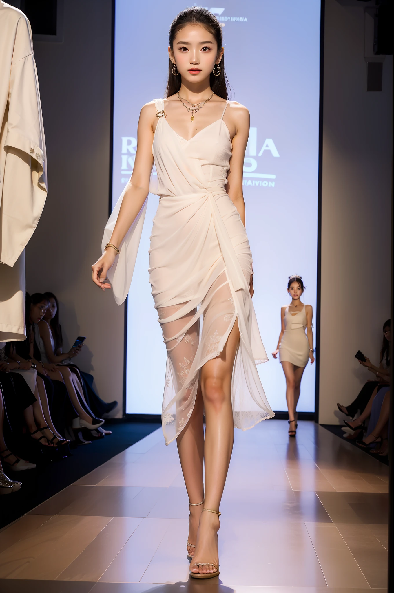 best qualtiy, jewelry,Full body like,Summer clothes,Fashion show,Refined face,pretty face,A Asian woman,slimfigure,Smaller bust
