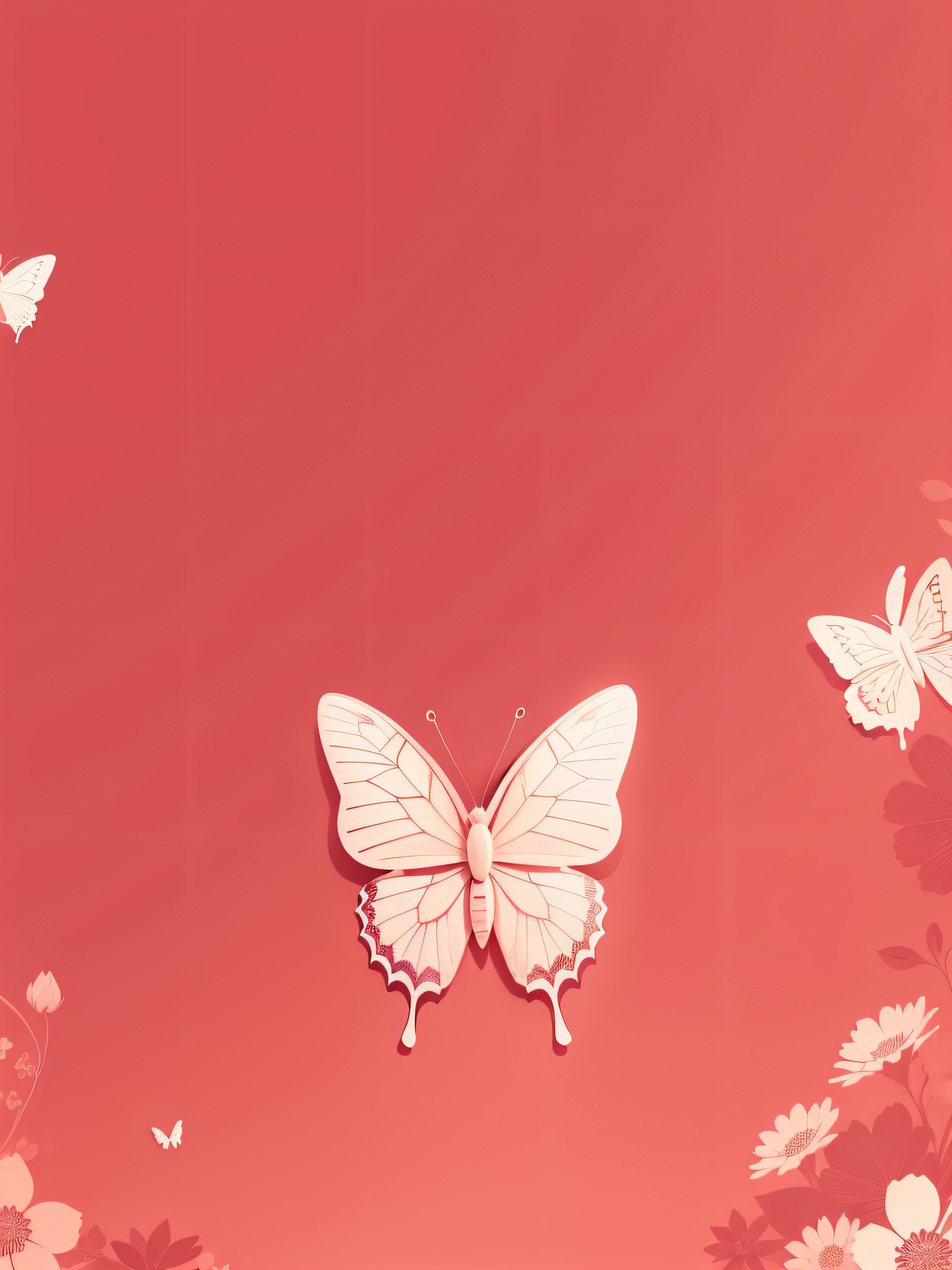 Small butterfly pattern label style, estilo plano, estilo vetorial, papel de parede plano, estilo de desenho, naïve style, em cores muito suaves, como rosa velho, rosa claro, ROSA claro, bege, amarelo claro, branco marfim. FUNDO LARANJA