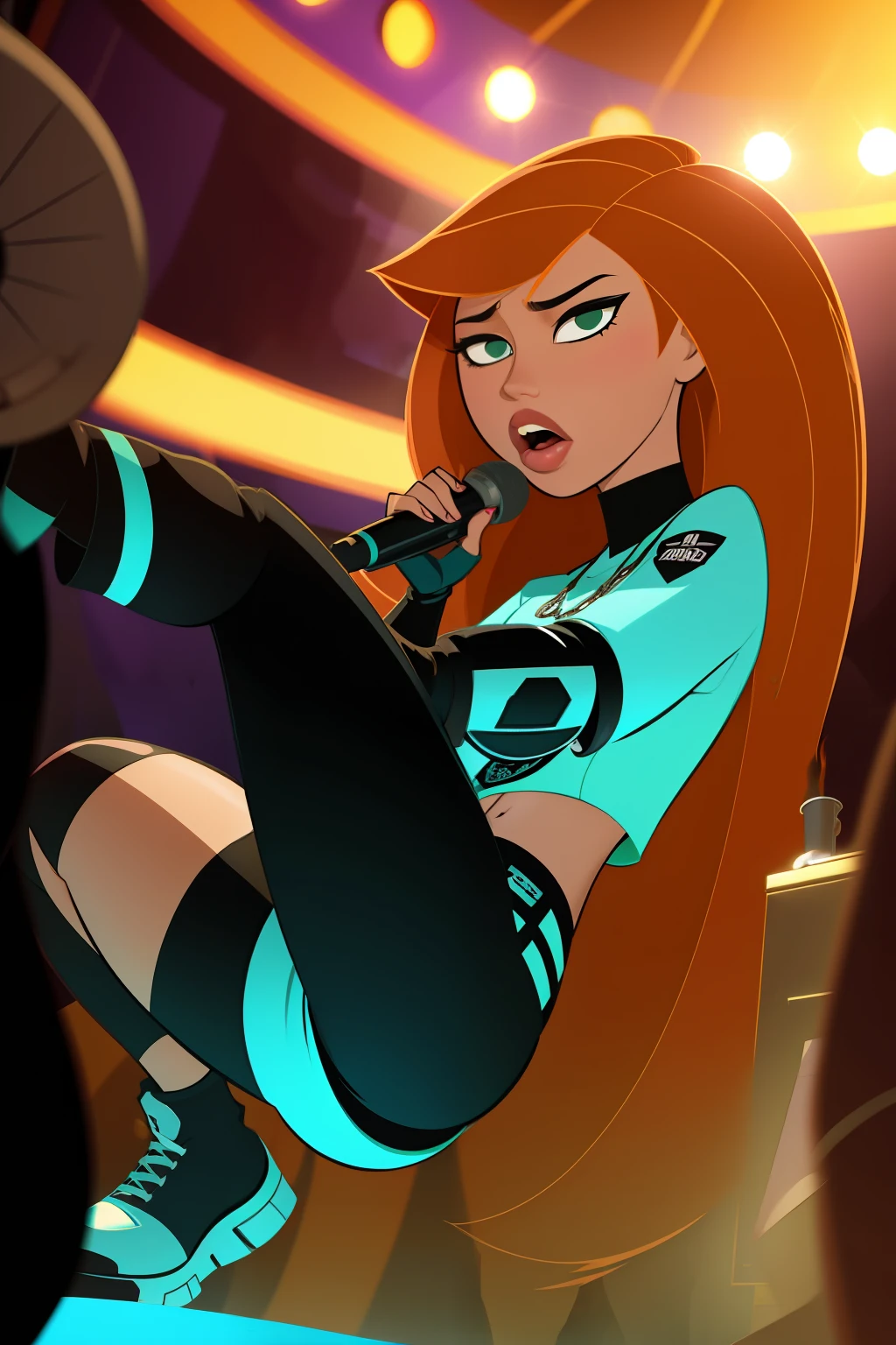 "A solo shot featuring kim possible showcasing her skill as a rapper.. rapping sick lyrics sick bars yo!"