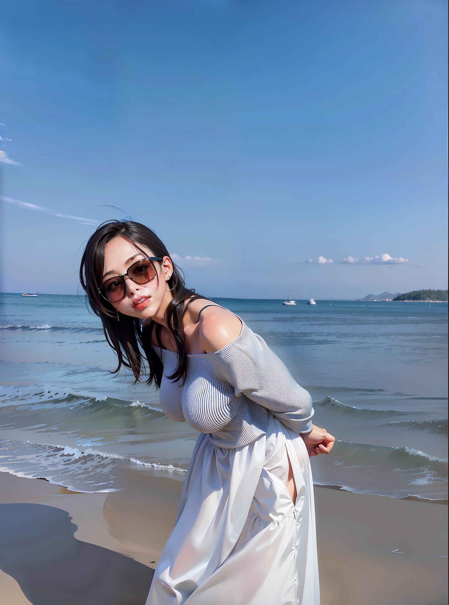 no clothe，Upper body nudity，Full breasts，cleanness，areola of breast