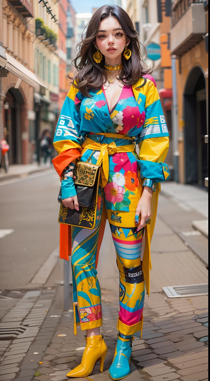 Beautiful woman in insanely Bold and Bright Colors Outfit