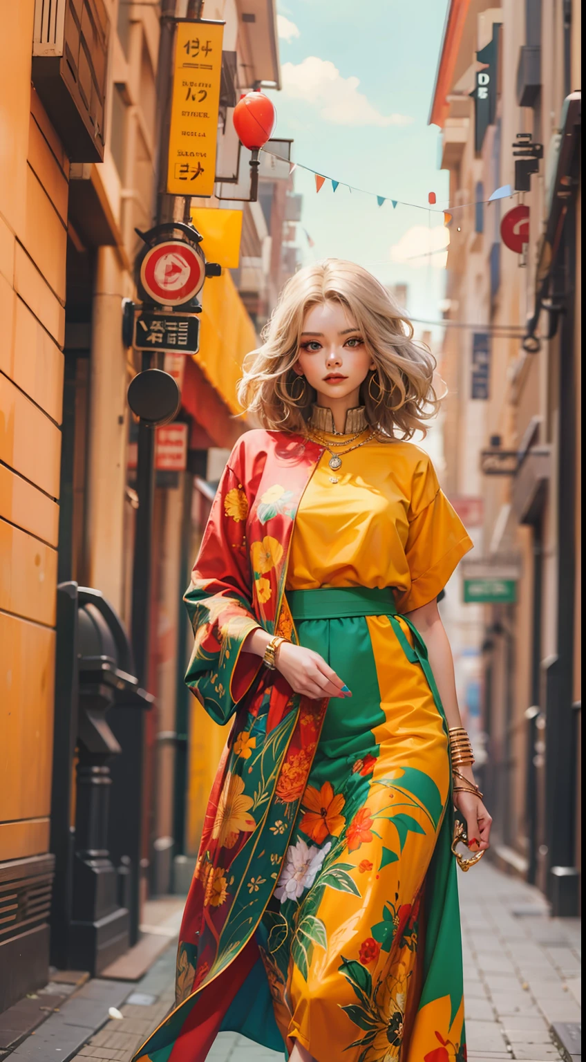 Beautiful woman in insanely Bold and Bright Colors Outfit
