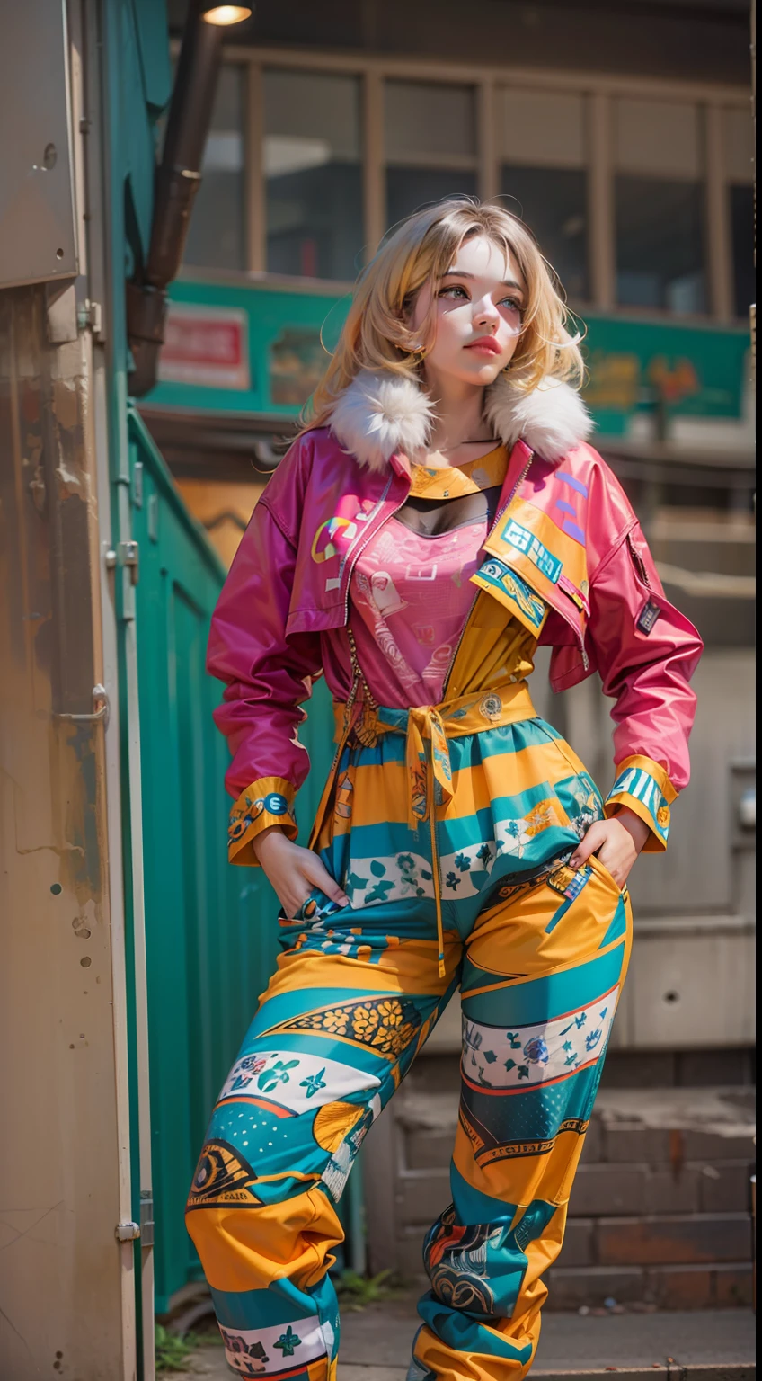 Beautiful woman in insanely Bold and Bright Colors Outfit