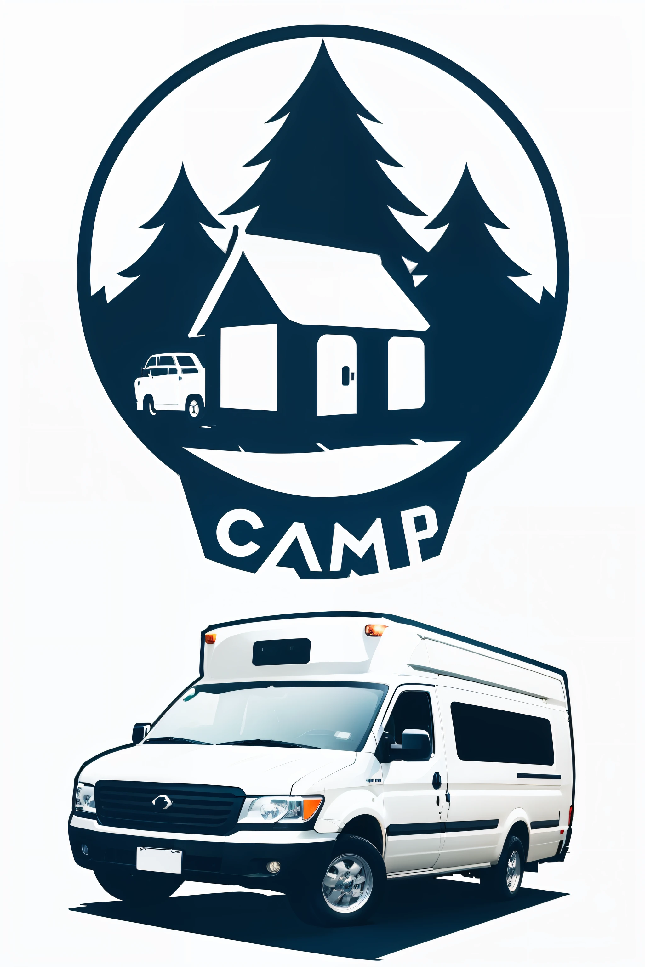 white background,simple vector logo for camp,Overnight stay in the car,a sticker,A logo、simple minimal,cartoon style