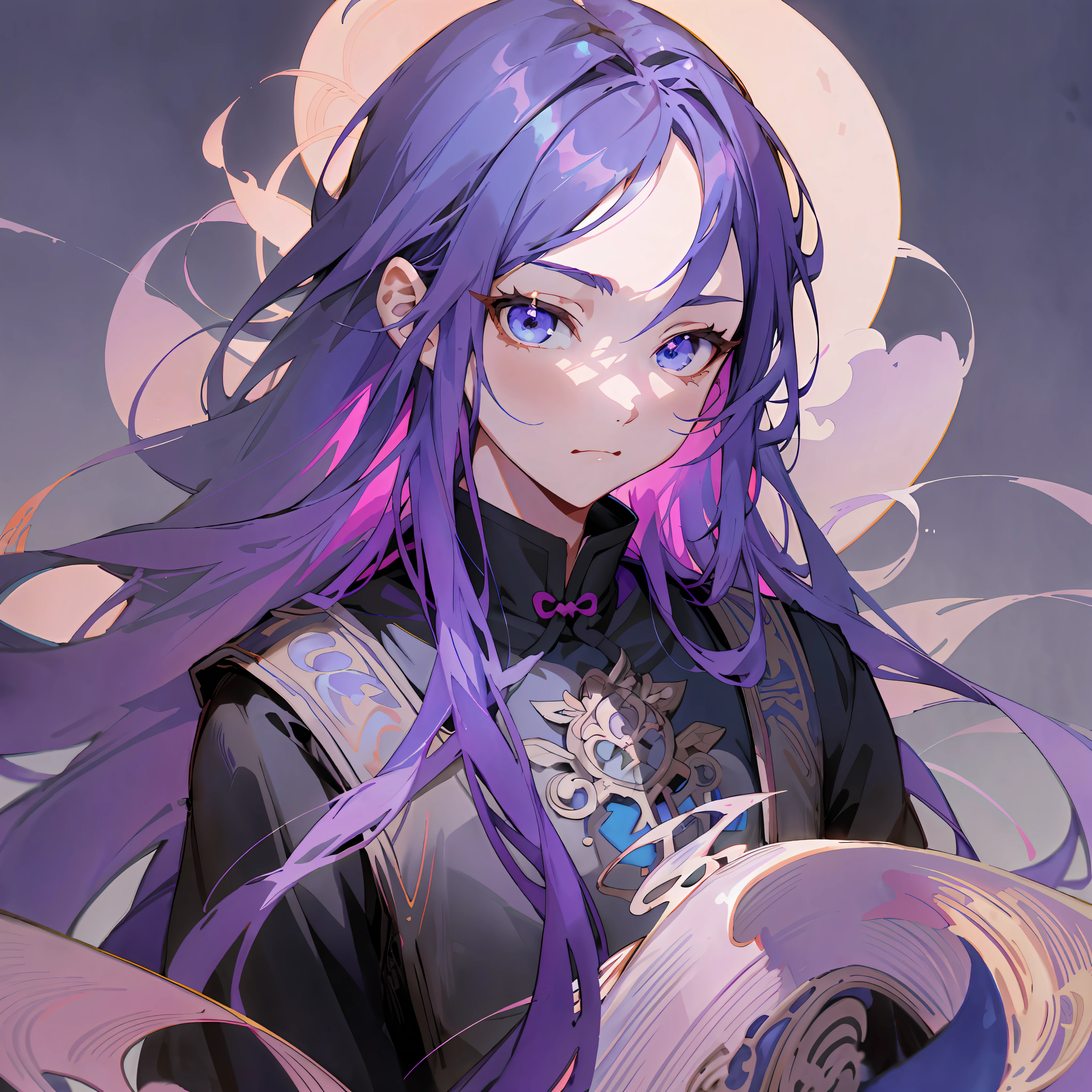 anime girl with purple hair and blue eyes holding a book, keqing from genshin impact, beautiful anime portrait, portrait knights of zodiac girl, anime moe artstyle, demon slayer rui fanart, zhongli from genshin impact, digital anime illustration, artwork in the style of guweiz, detailed digital anime art, by Yang J, anime girl with long hair