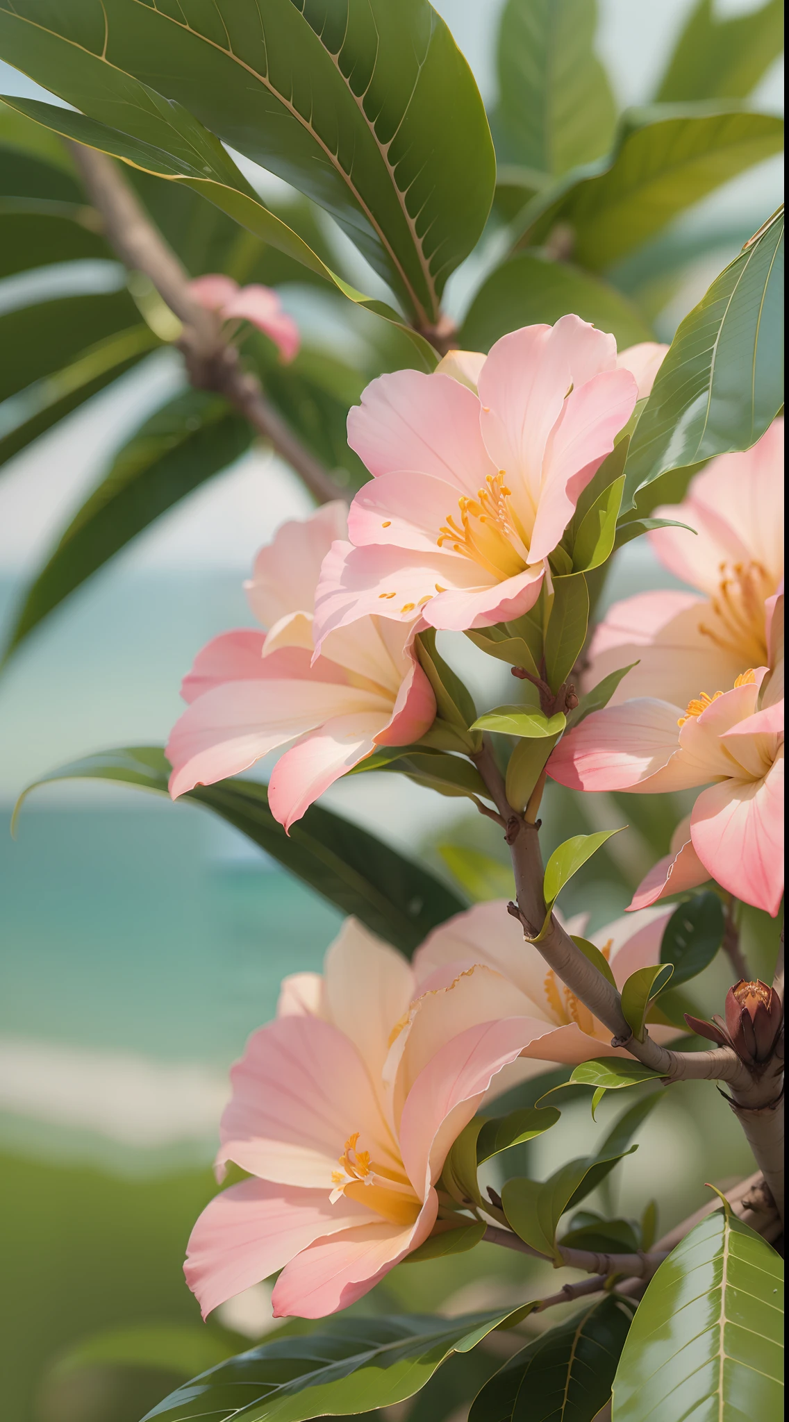 Beautiful Hawaiian flower on the peach that has brown eyes