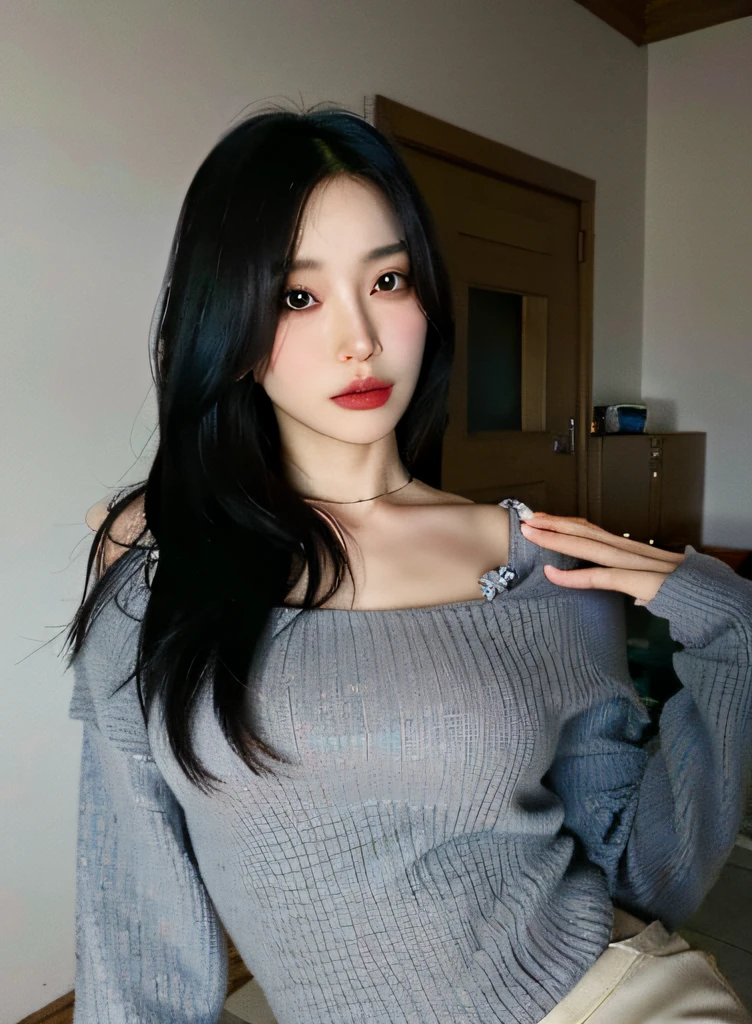 Ace, 4k, High Resolution, Masterpiece, Best Quality, Head: 1.3, (Korean K-pop Idol), Delicate Skin, Sharp Focus, (Cinema Lighting), Clavicle, Morning, Soft Light, Dynamic Angle, [:(detailed face:1.2):0.2], armpit wrinkles, thigh gap, red dress, slim, mid-chest, cleavage, full body,