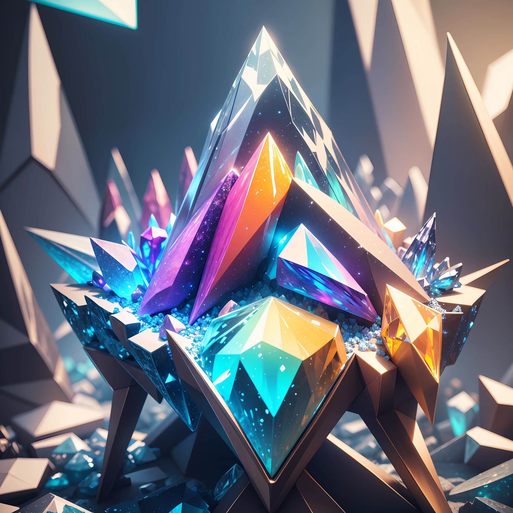 There are many crystal shards on the table, artgem and beeple masterpiece, crystals enlight the scene, full of glass. CGSesociety, 3 d ray traced crystals and gems, on a throne of crystals, Colorful 3D crystals, colourful 3 d crystals and gems, colourful 3d crystals and gems, Ray tracing. fractal crystal, made of crystals --auto