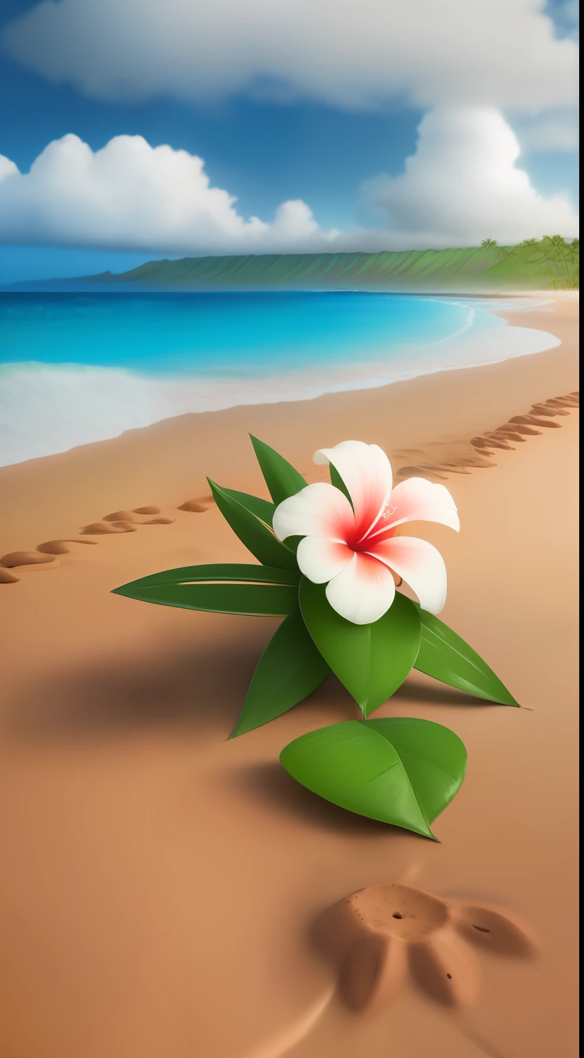 Beautiful Hawaiian flower on the beach that has brown eyes