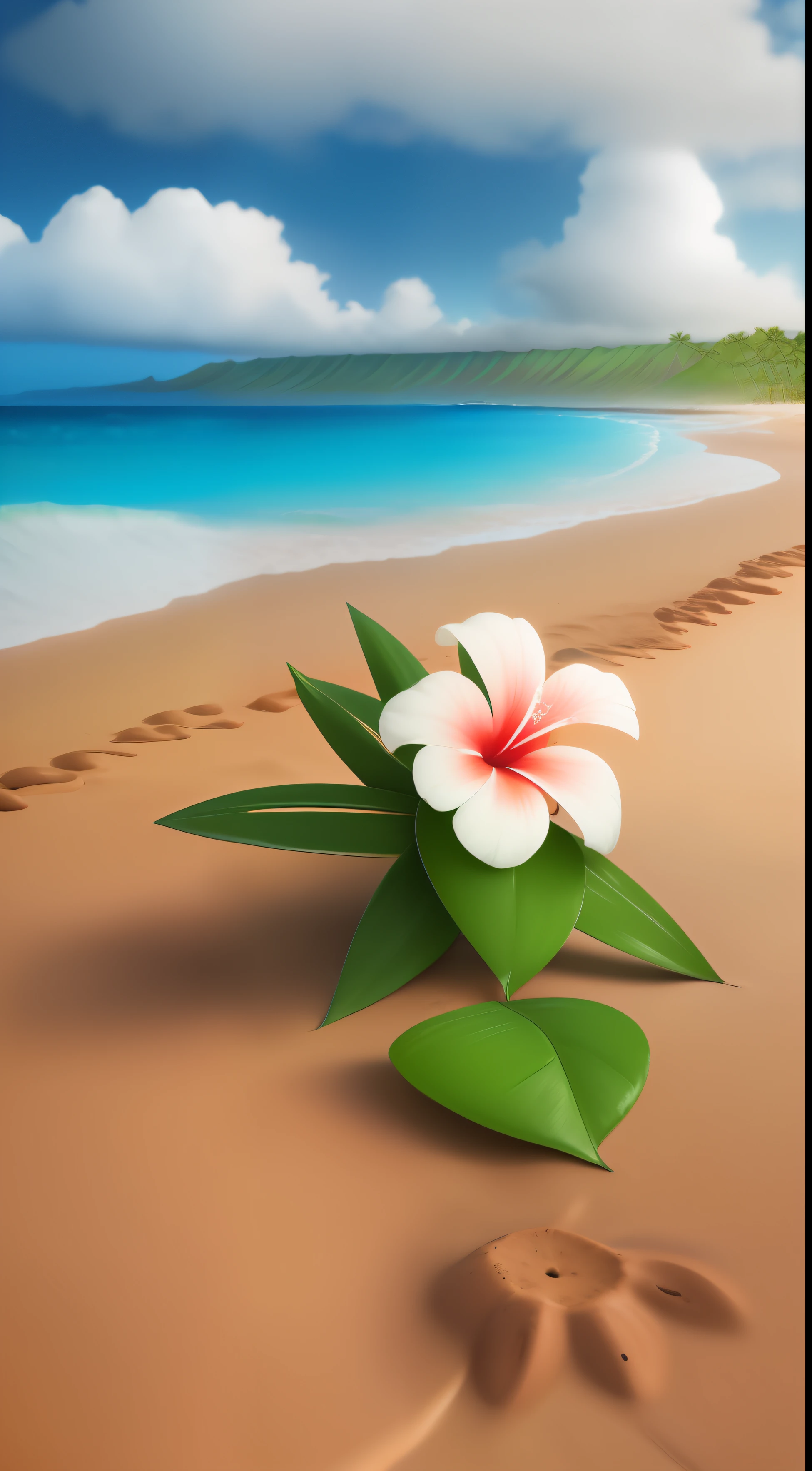 Beautiful Hawaiian flower on the beach that has brown eyes